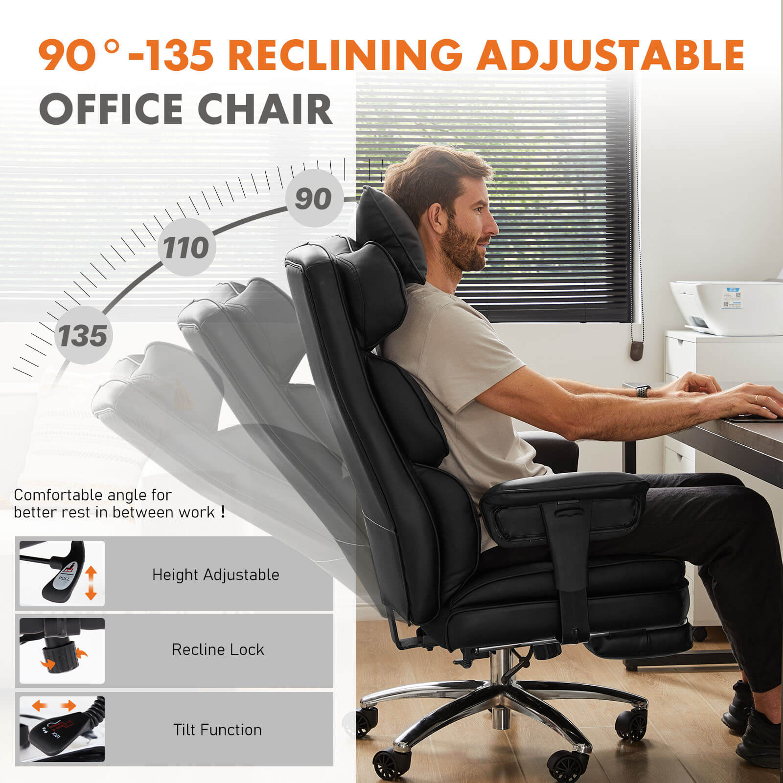 Premium Ergonomic Leather Office Chair with Retractable Leg Rest and Lumbar Support
