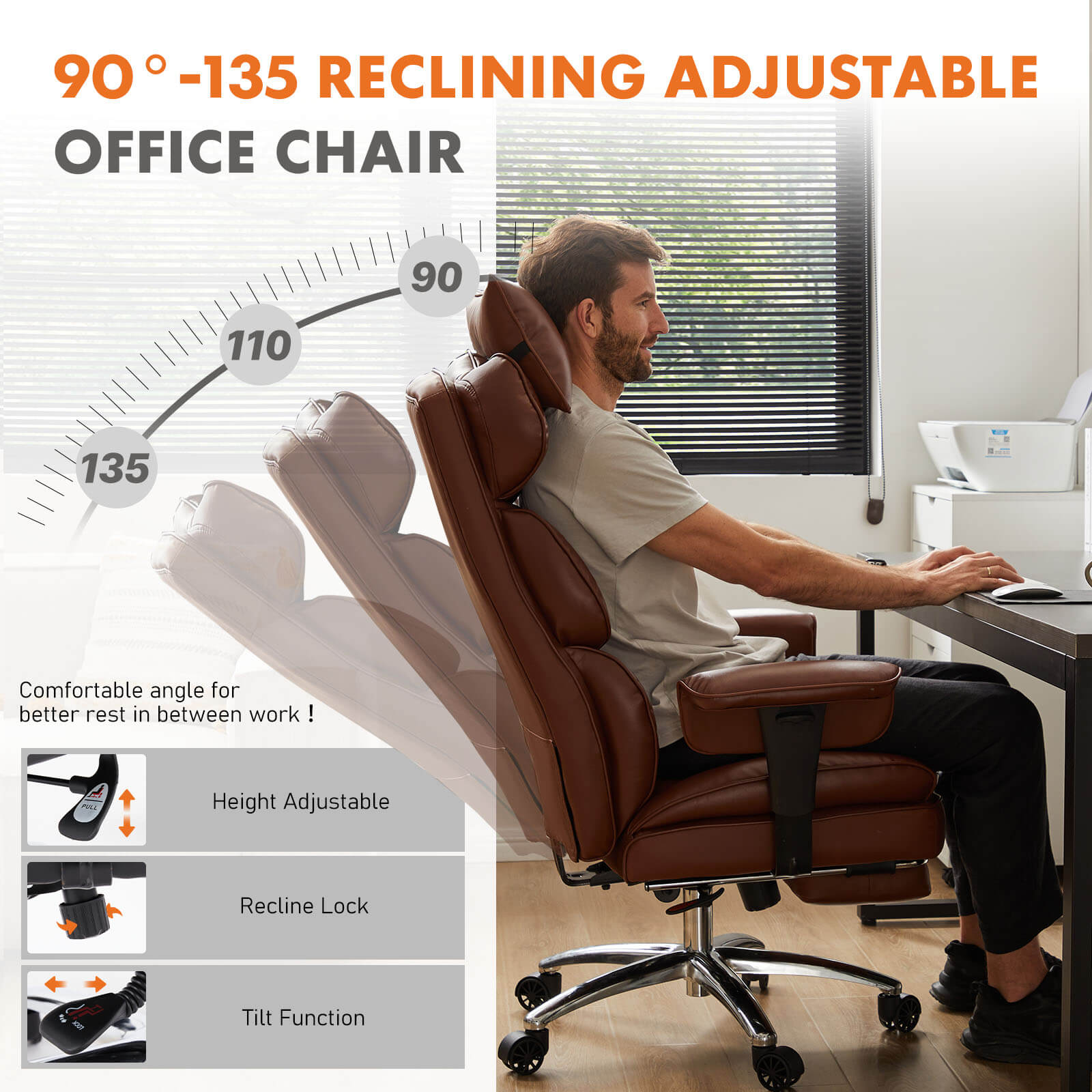 Premium Ergonomic Leather Office Chair with Retractable Leg Rest and Lumbar Support