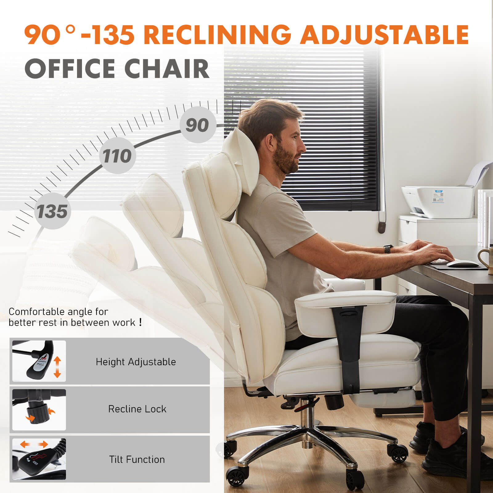 Premium Ergonomic Leather Office Chair with Retractable Leg Rest and Lumbar Support