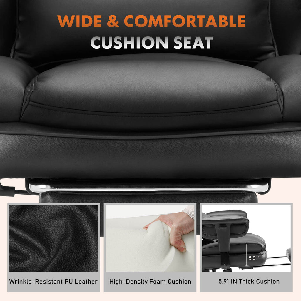 Premium Ergonomic Leather Office Chair with Retractable Leg Rest and Lumbar Support