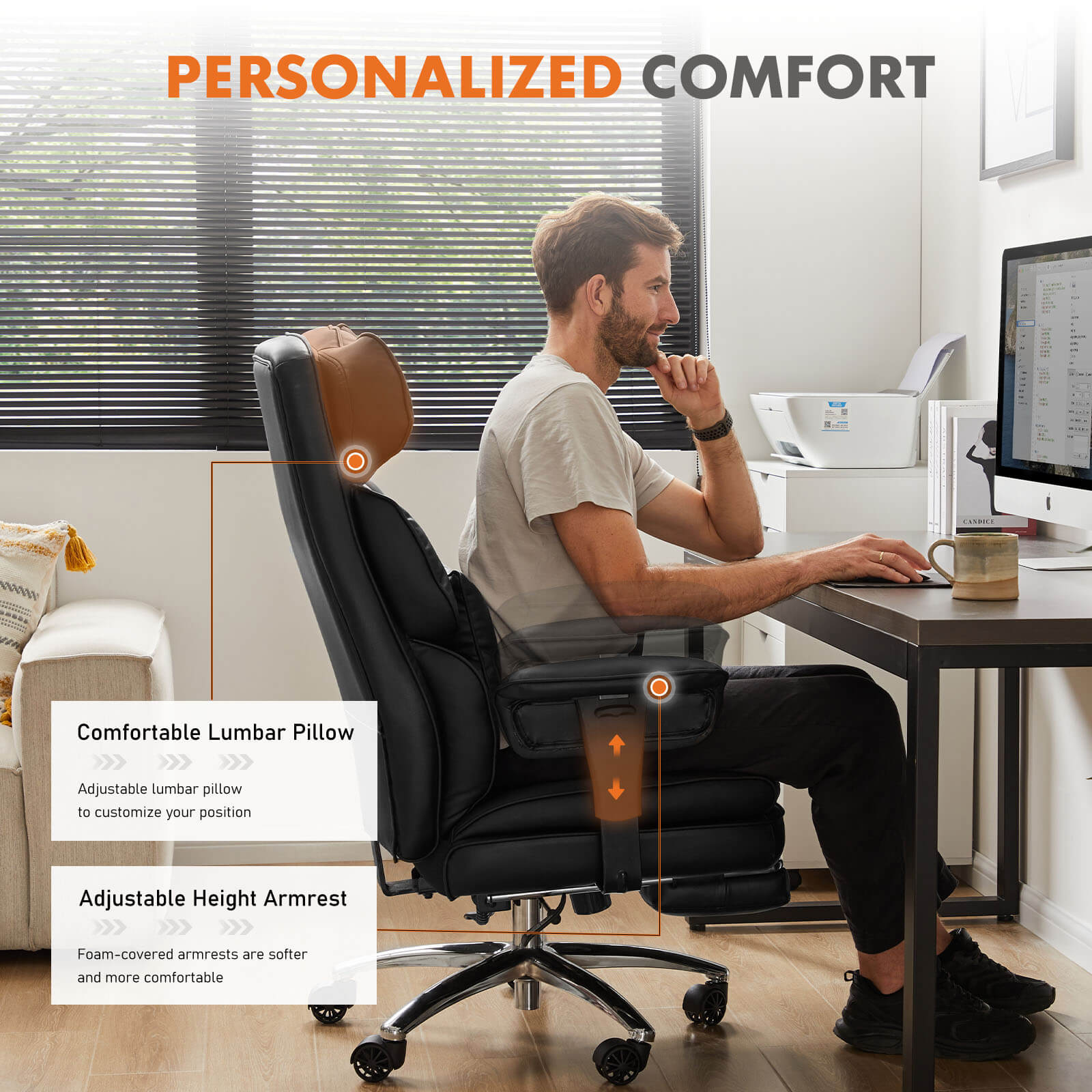 Premium Ergonomic Leather Office Chair with Retractable Leg Rest and Lumbar Support