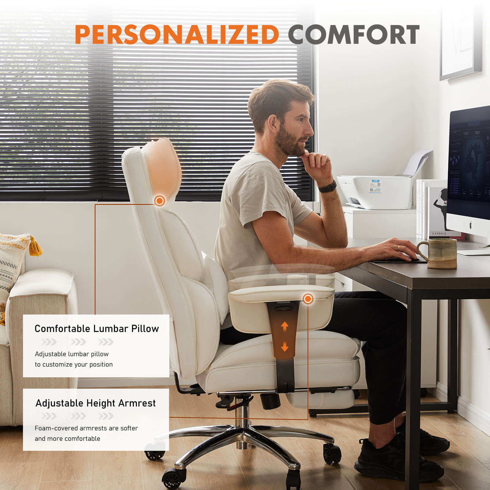 Premium Ergonomic Leather Office Chair with Retractable Leg Rest and Lumbar Support