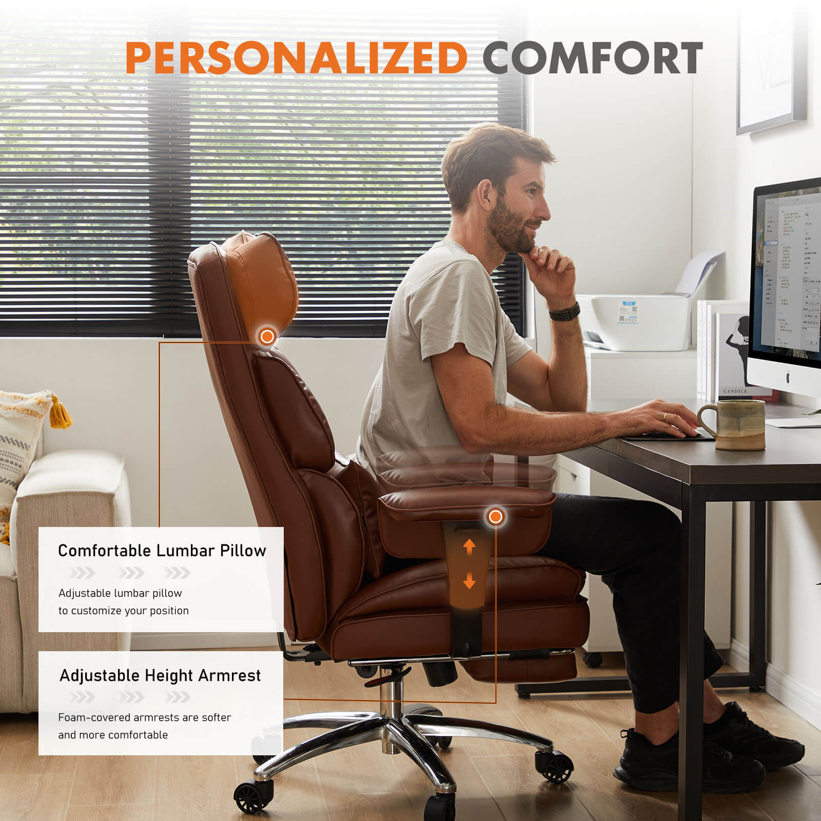 Premium Ergonomic Leather Office Chair with Retractable Leg Rest and Lumbar Support