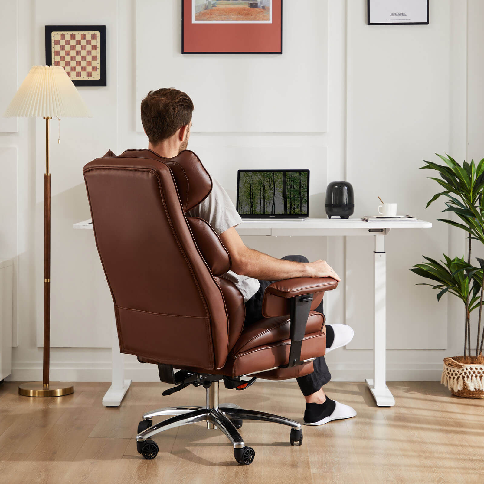 Premium Ergonomic Leather Office Chair with Retractable Leg Rest and Lumbar Support