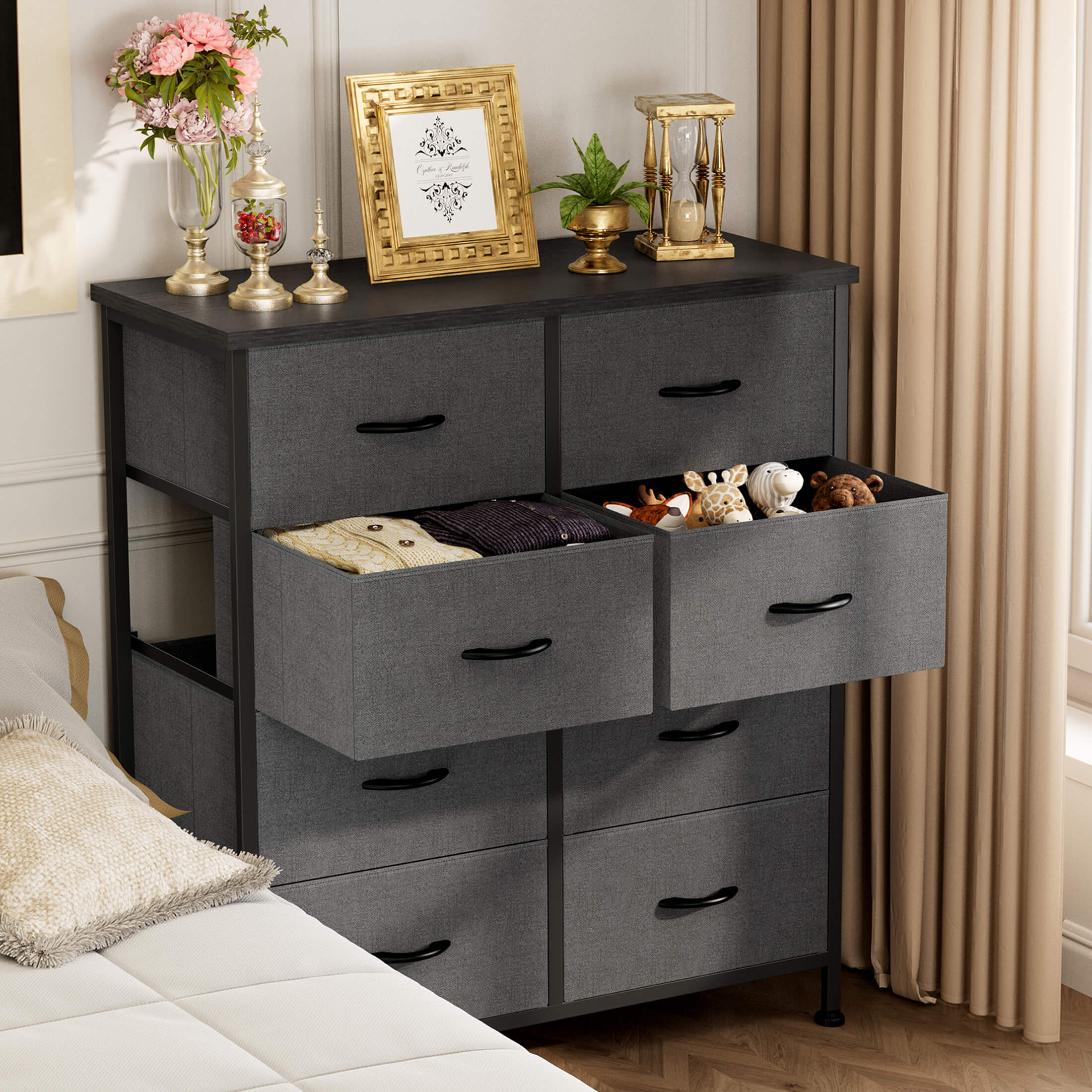 Tall 8-Drawer Fabric Storage Dresser Tower, Modern Bedroom Closet Organizer