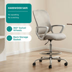 Ergonomic Tall Drafting Office Chair with Adjustable Footrest and Lumbar Support