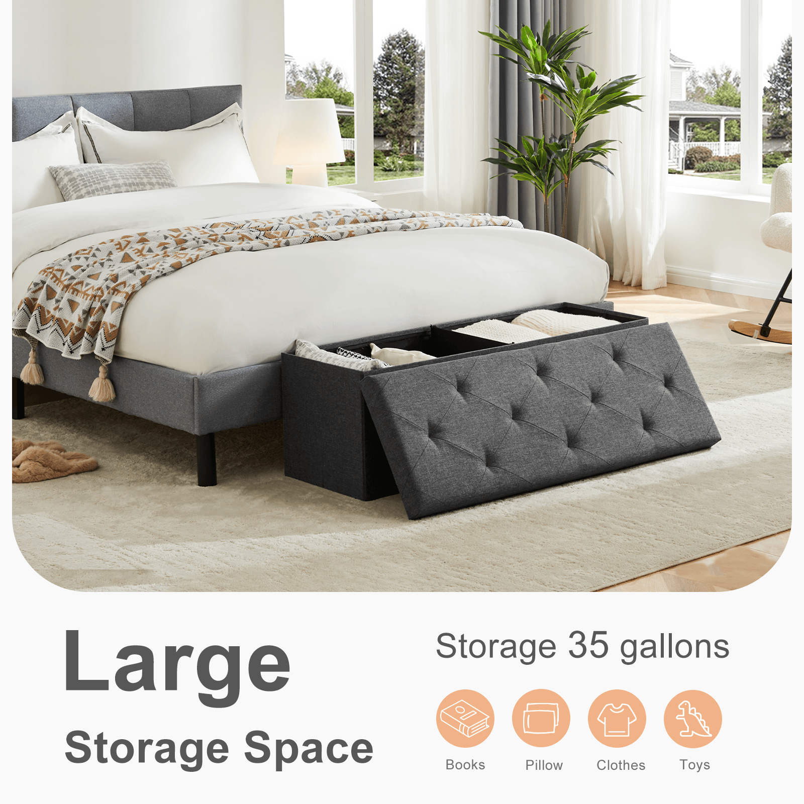 Versatile Foldable Storage Ottoman Bench for Bedroom, Living Room, Entryway Organization