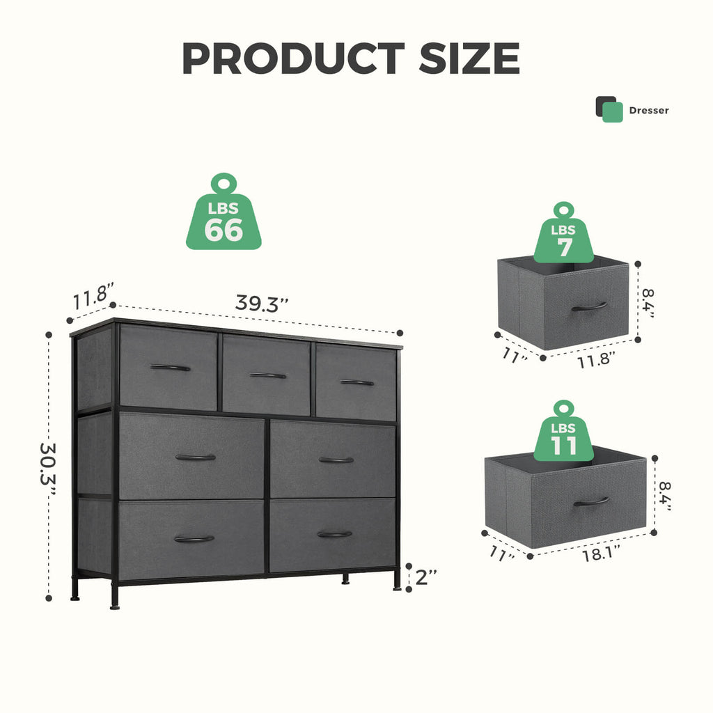 Versatile Wooden Top Dresser with 7 Fabric Drawers for Bedroom and Living Room Storage