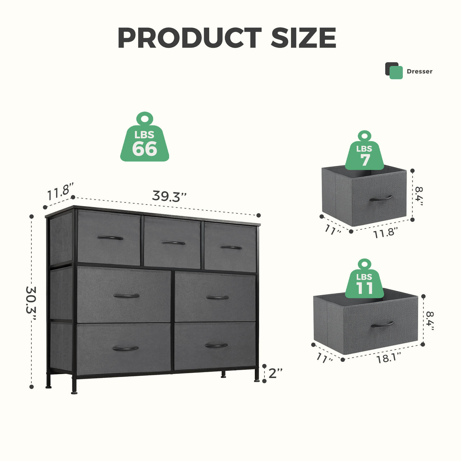Versatile Wooden Top Dresser with 7 Fabric Drawers for Bedroom and Living Room Storage