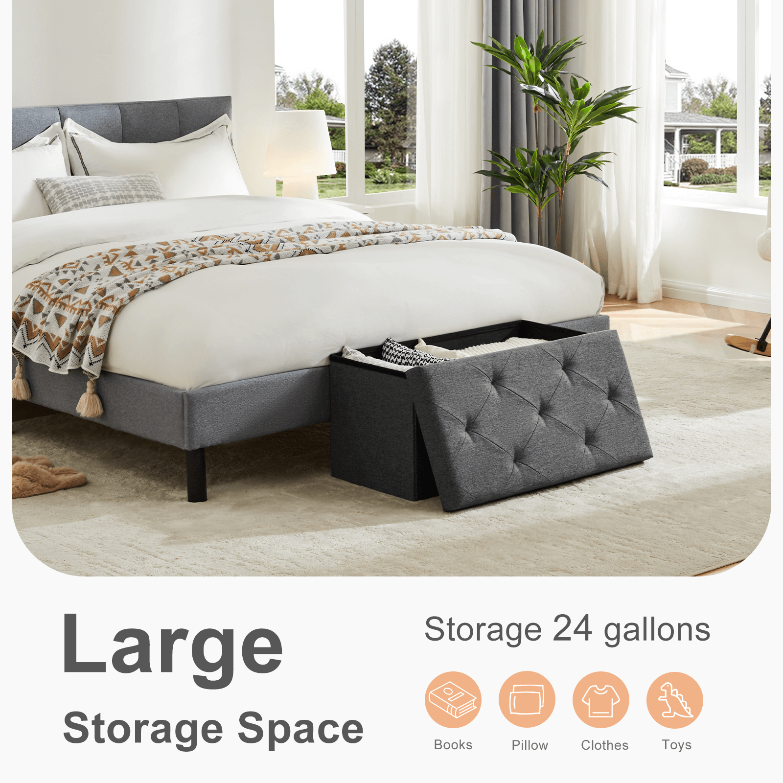 Versatile Foldable Storage Ottoman Bench for Bedroom, Living Room, Entryway Organization