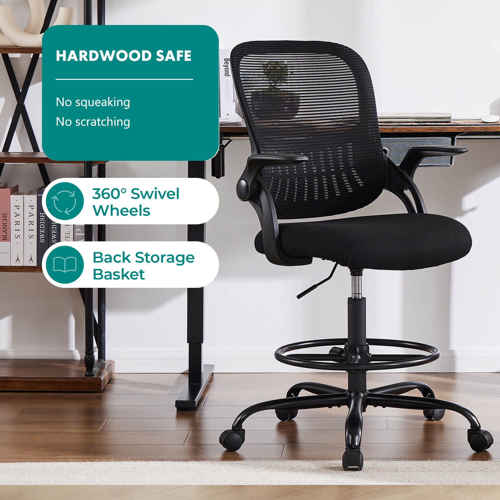 Comfortable Ergonomic Office Chair with Flip-Up Armrests and Adjustable Lumbar Support