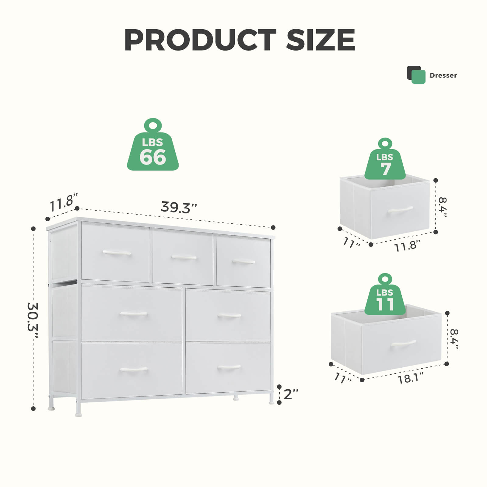 Versatile Wooden Top Dresser with 7 Fabric Drawers for Bedroom and Living Room Storage