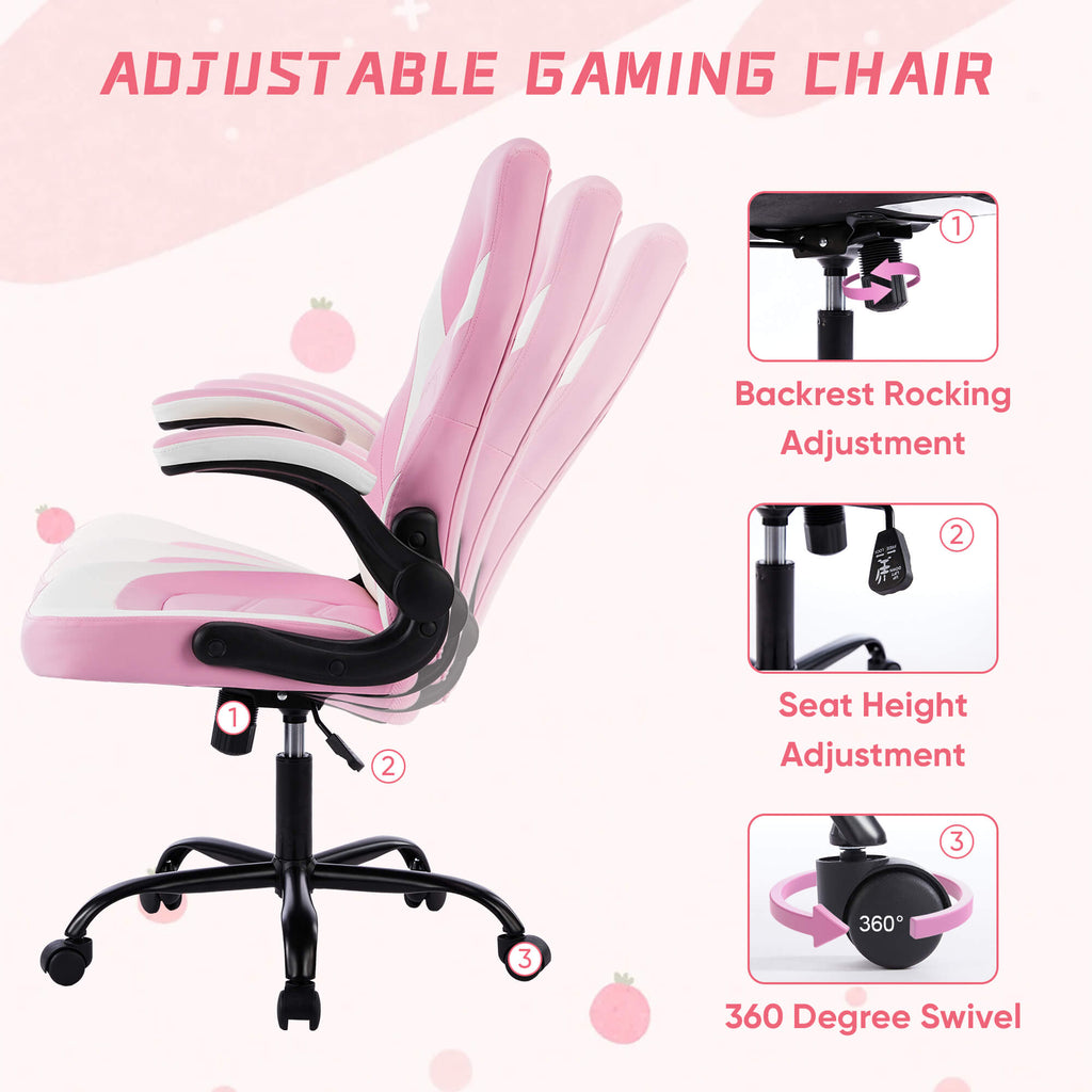 Ergonomic Leather Gaming Chair with Adjustable Height and Flip-Up Arms