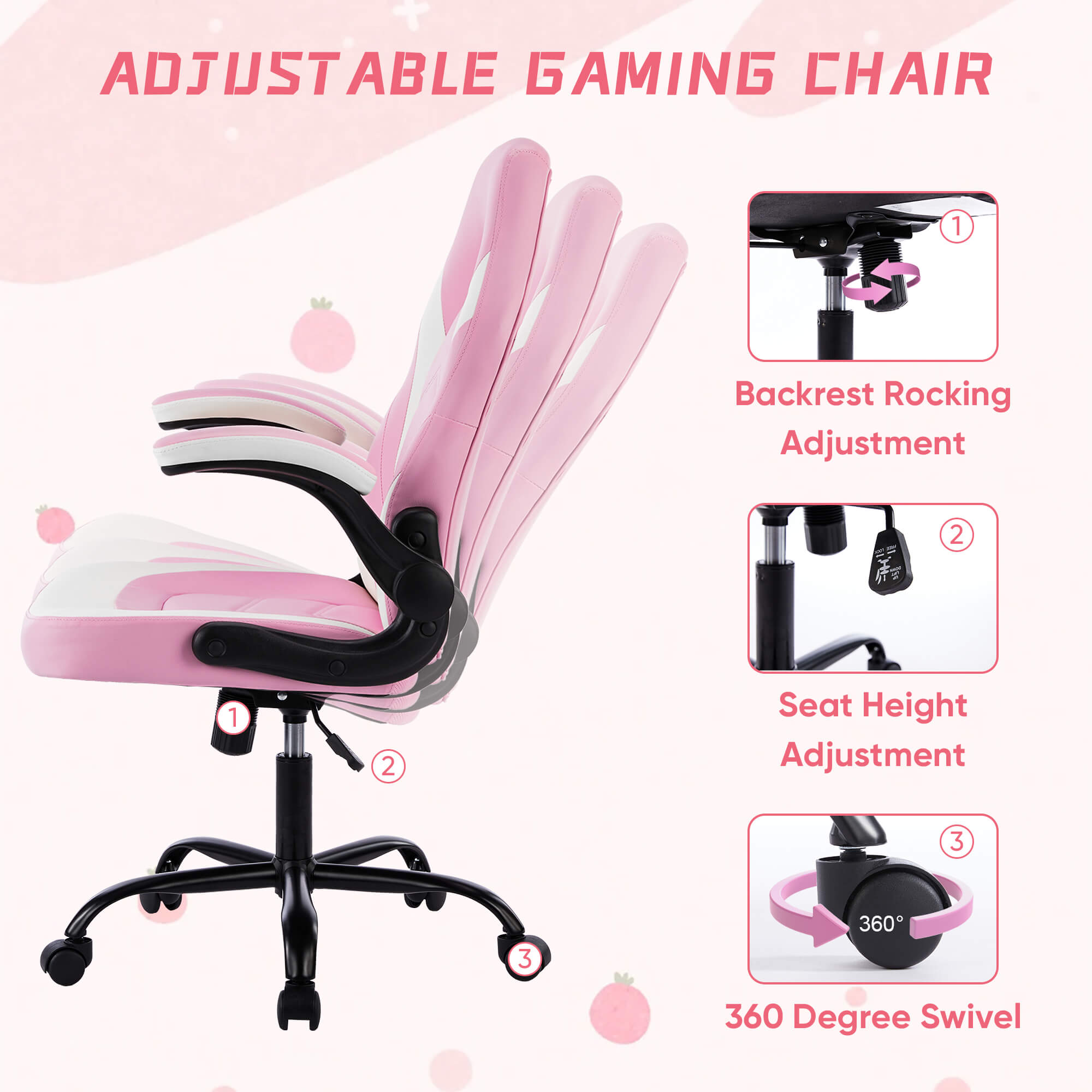 Ergonomic Leather Gaming Chair with Adjustable Height and Flip-Up Arms