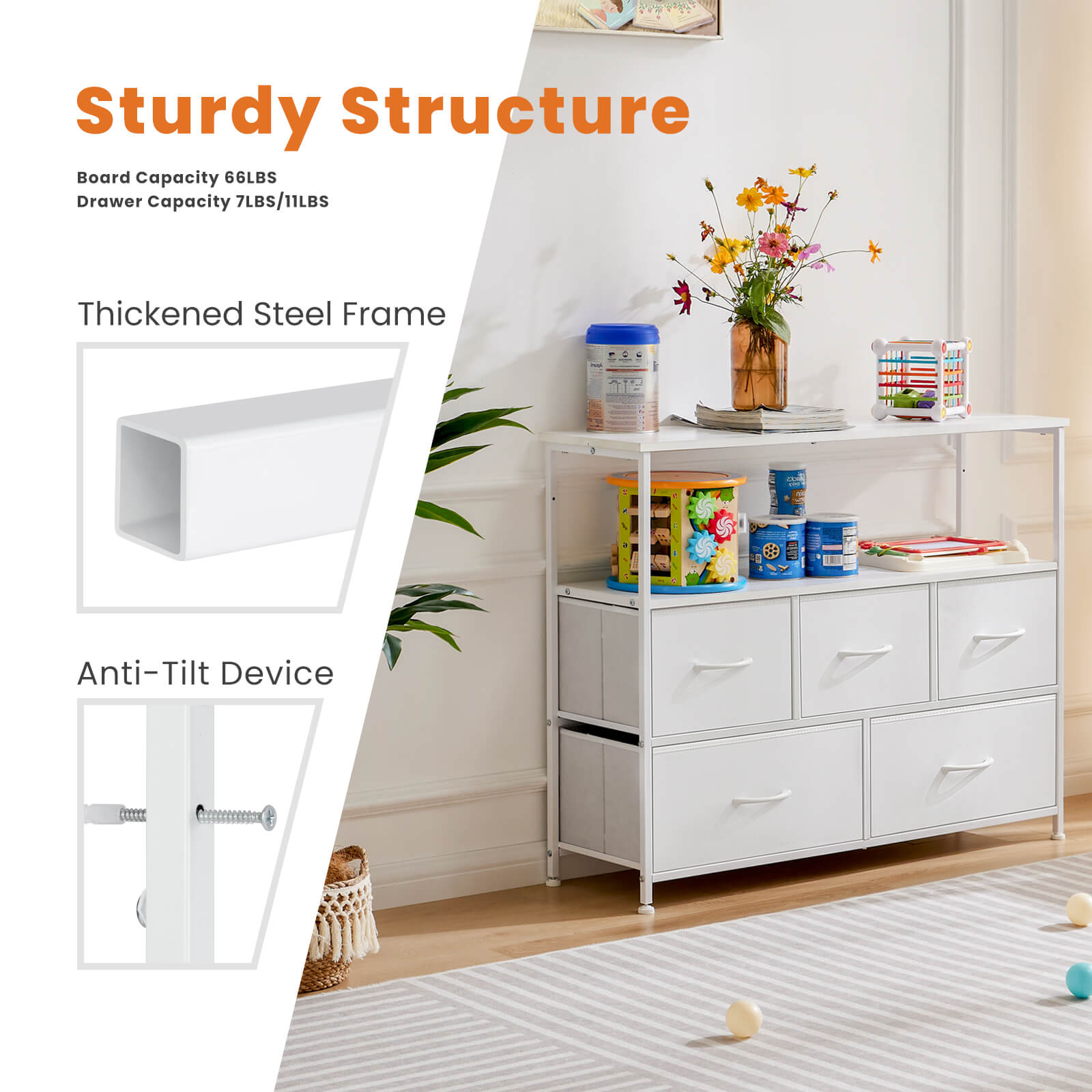 Versatile Storage Shelf TV Stand for Living Room Bedroom with Drawers