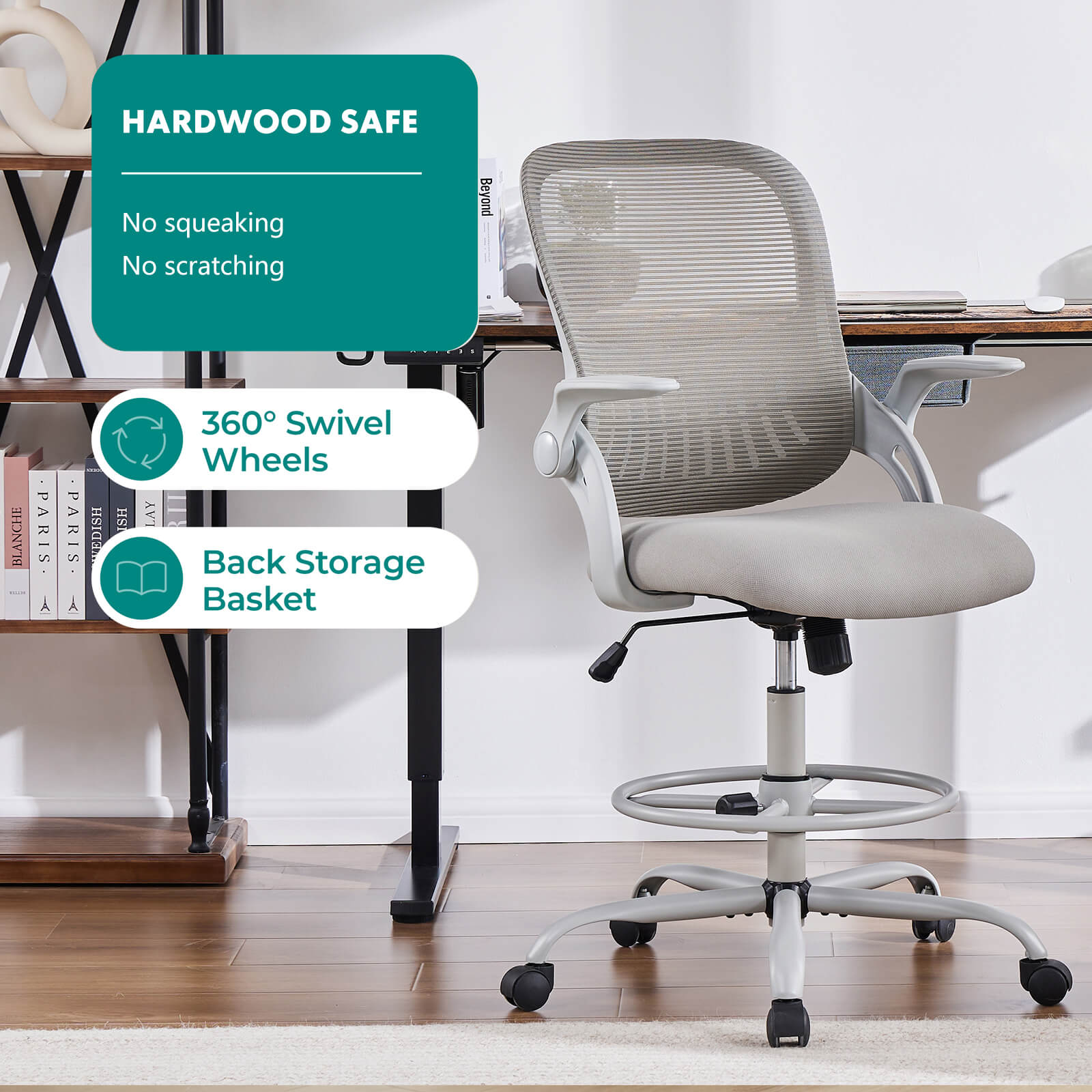 Comfortable Ergonomic Office Chair with Flip-Up Armrests and Adjustable Lumbar Support
