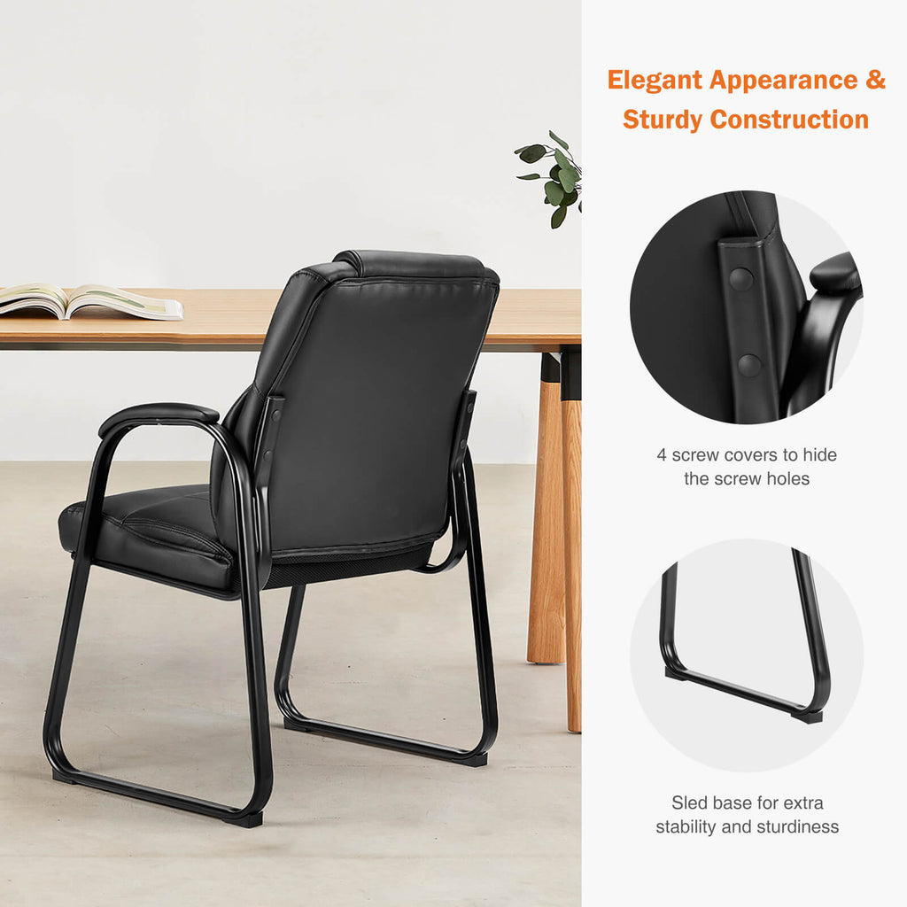 Comfortable Black PU Leather Reception Guest Chair with Padded Armrests
