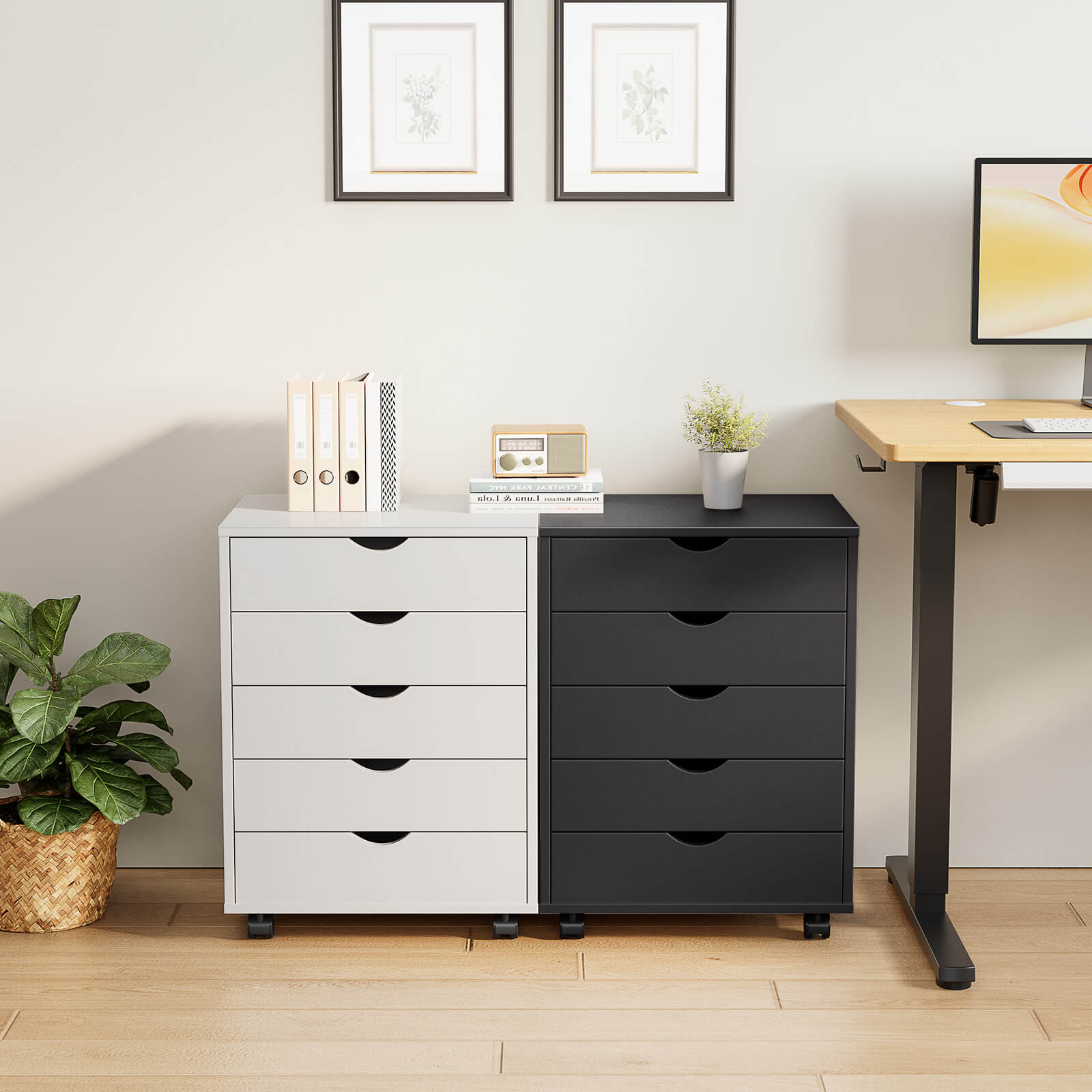 Versatile 5-Drawer Chest with Wheels for Office and Living Room