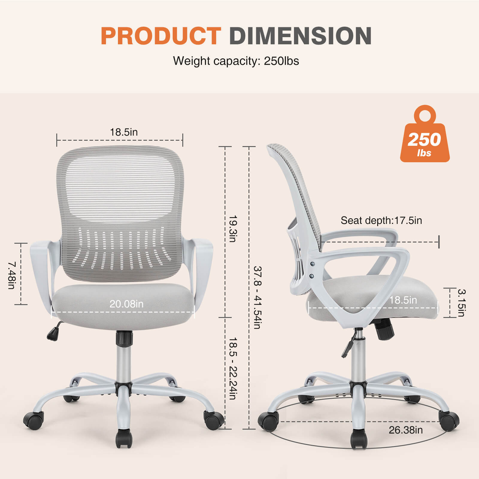Ergonomic Office Chair with Lumbar Support, Adjustable Height, and Armrests