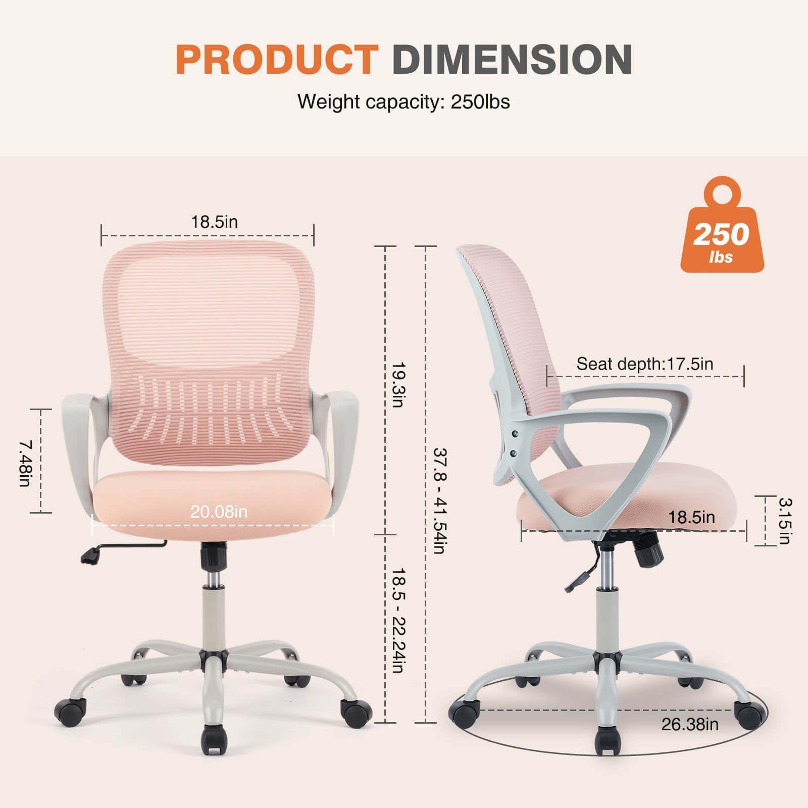 Ergonomic Office Chair with Lumbar Support, Adjustable Height, and Armrests