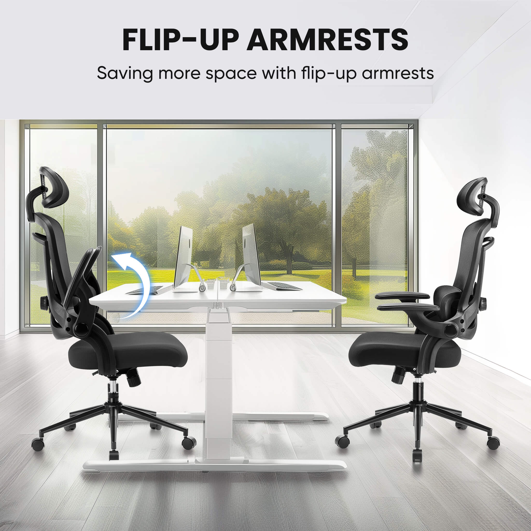 Ergonomic Office Chair with Adjustable Lumbar Support, Flip-Up Armrests, Breathable Mesh