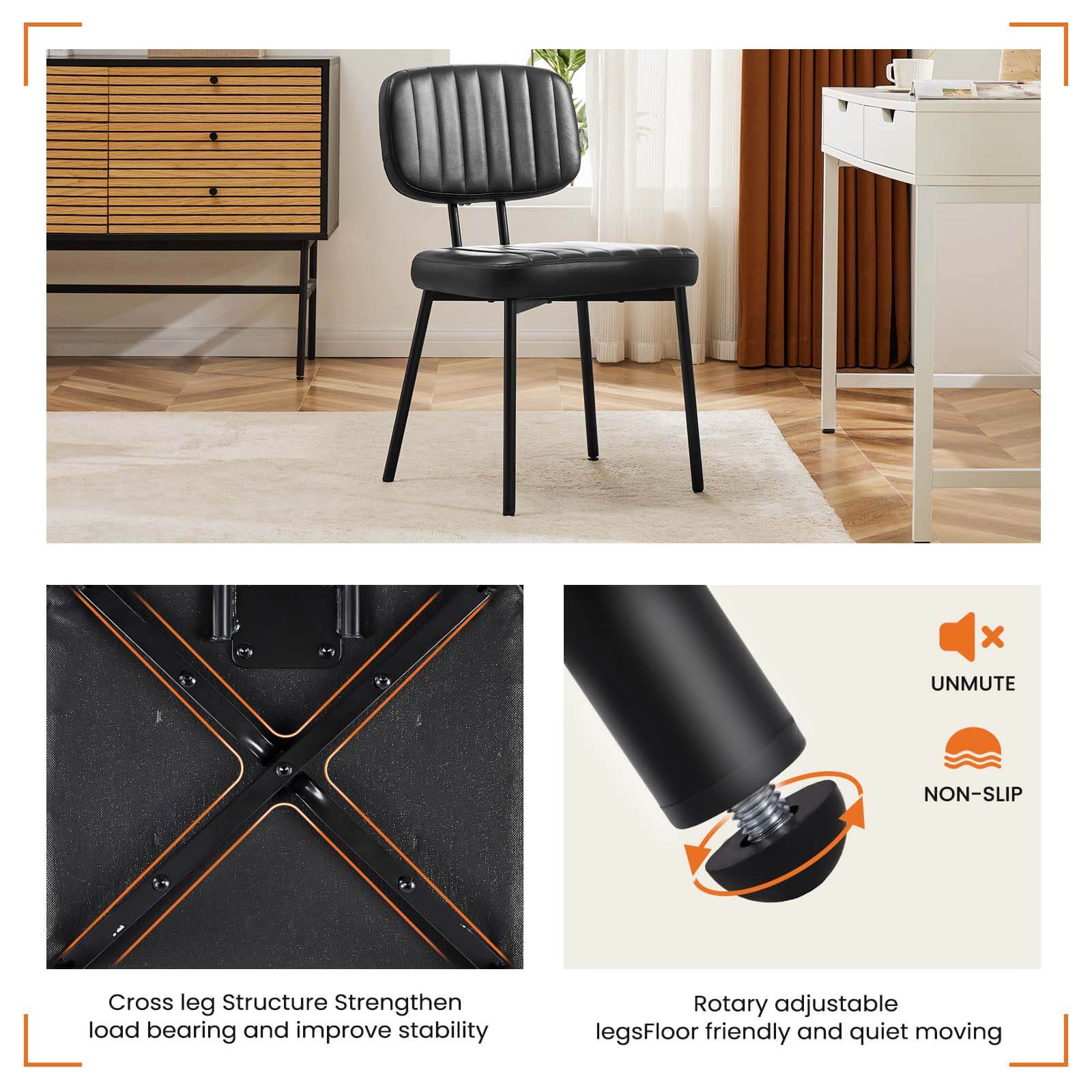 Modern Faux Leather Dining Room Chairs Set, Ergonomic Mid-Century Kitchen Accent Seating