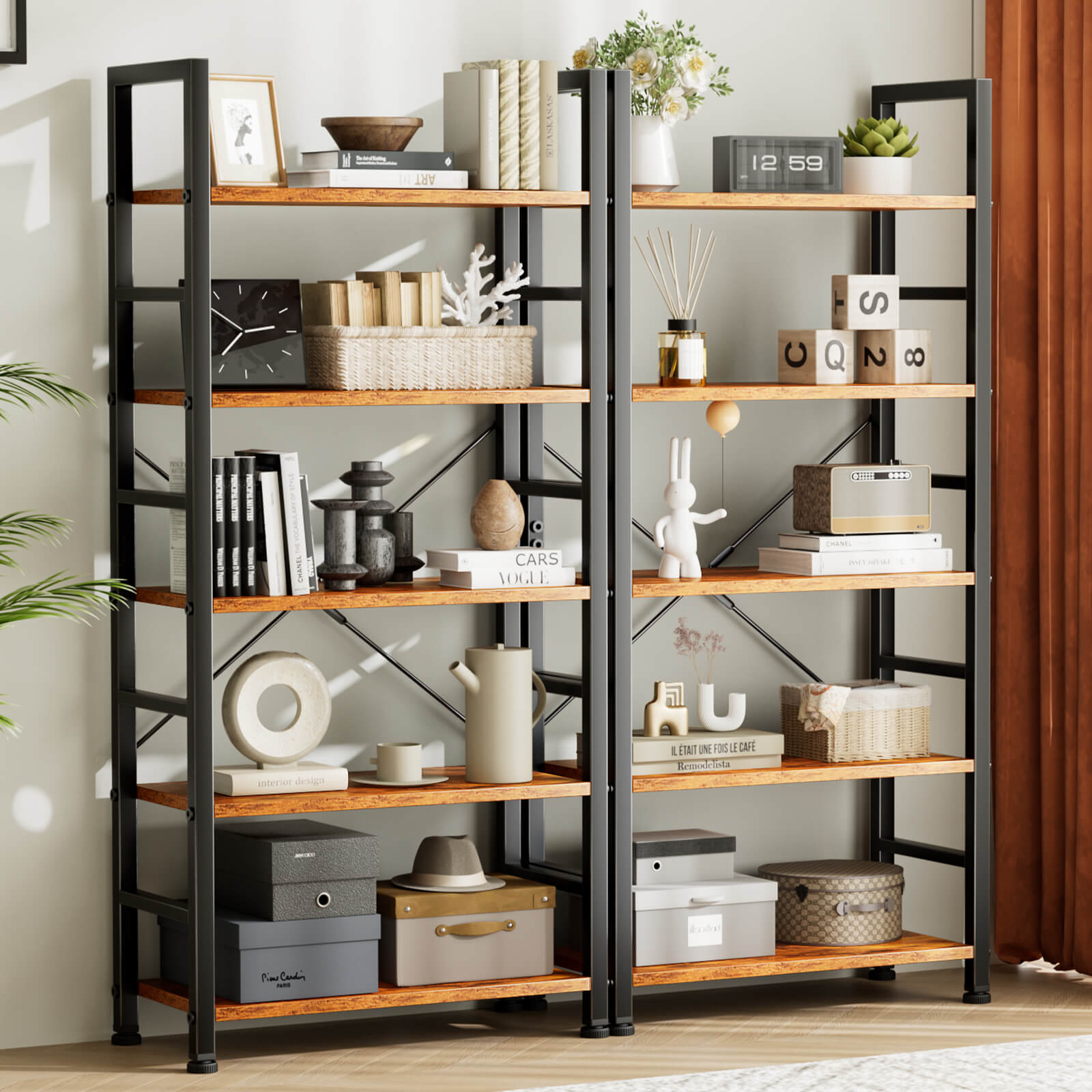 Versatile 5-Tier Bookshelf, Durable Metal Frame, Open Shelves, Modern Minimalist Design