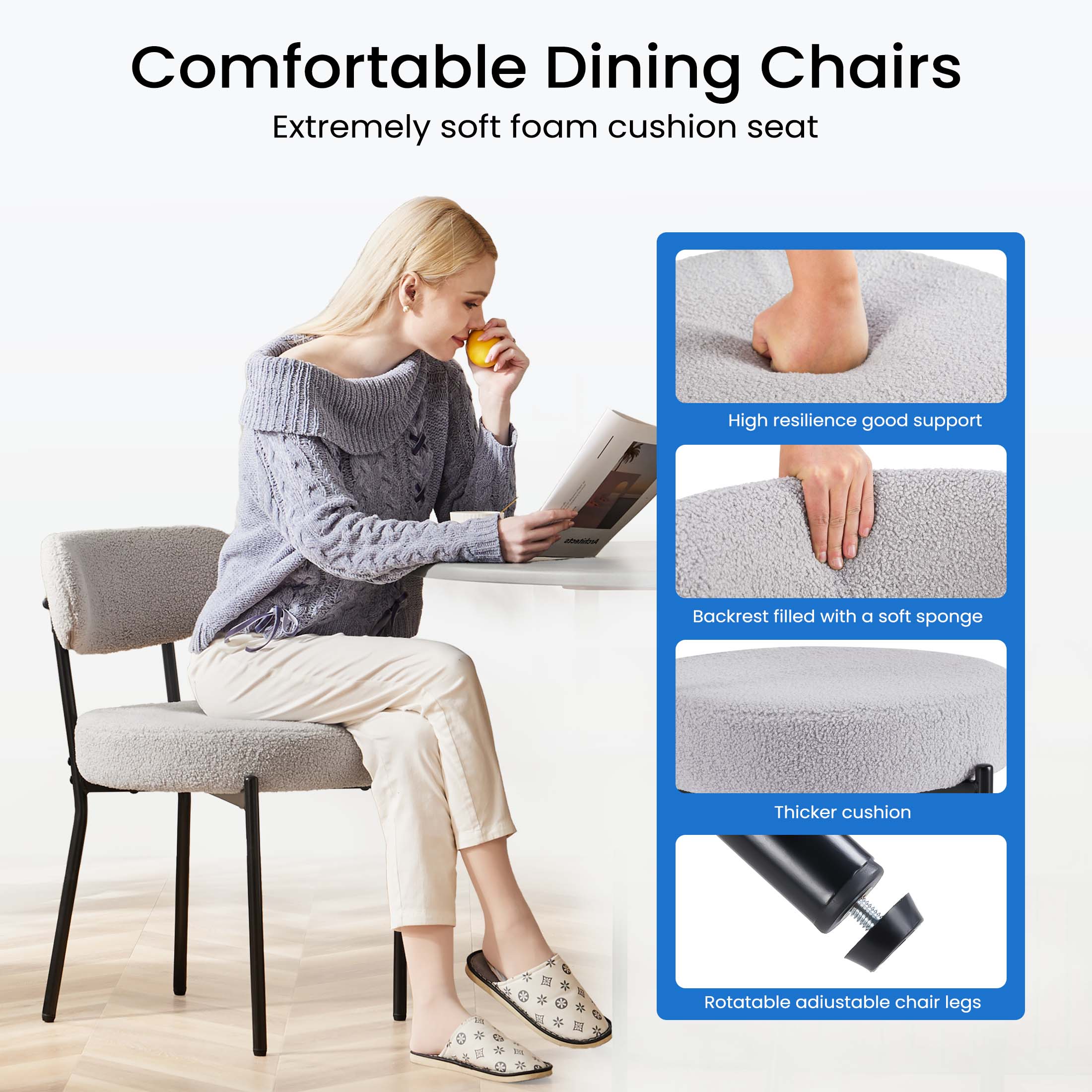Modern Dining Chair Set of 4 with Soft Cushions for Kitchen and Dining Room