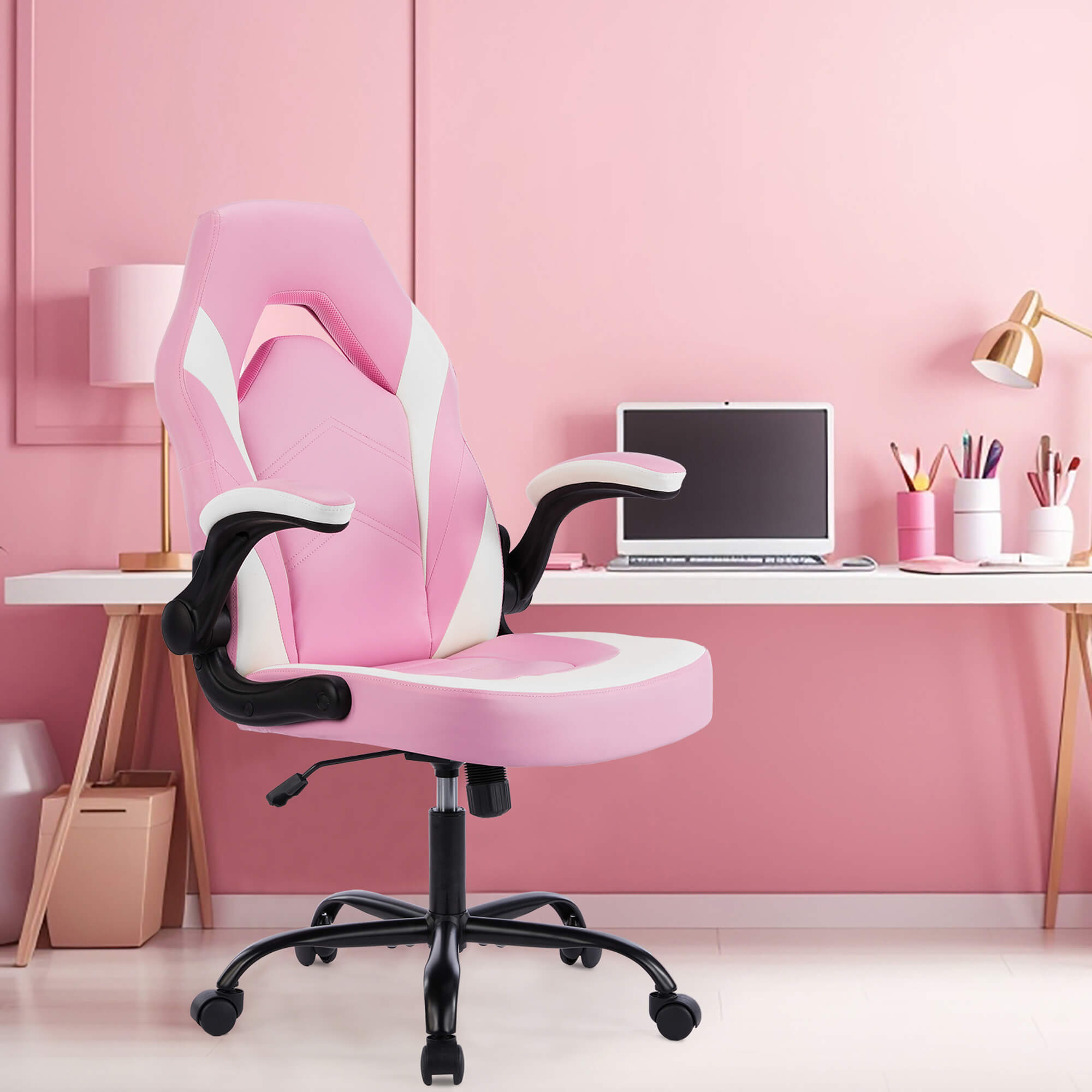 Ergonomic Leather Gaming Chair with Adjustable Height and Flip-Up Arms