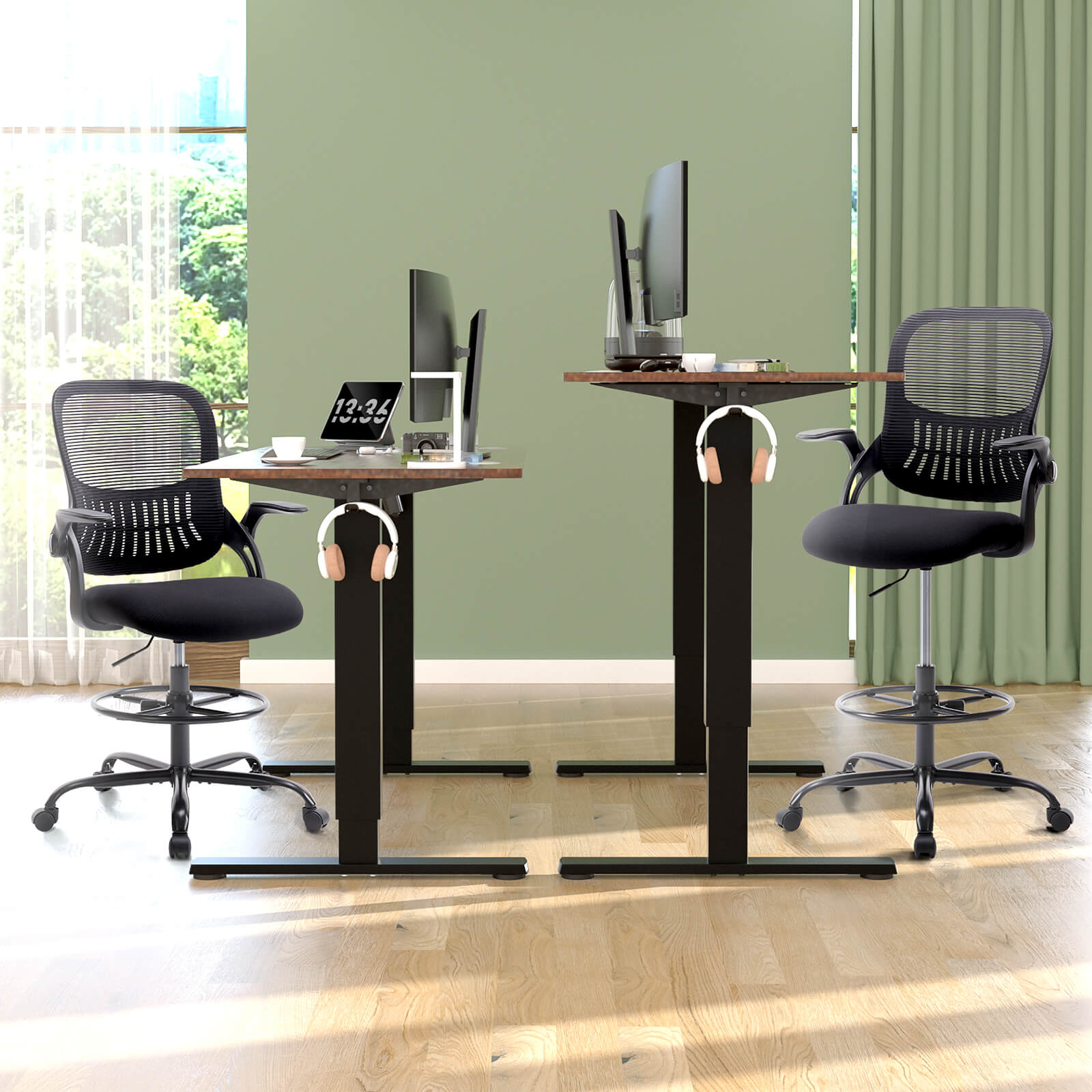 Comfortable Ergonomic Office Chair with Flip-Up Armrests and Adjustable Lumbar Support
