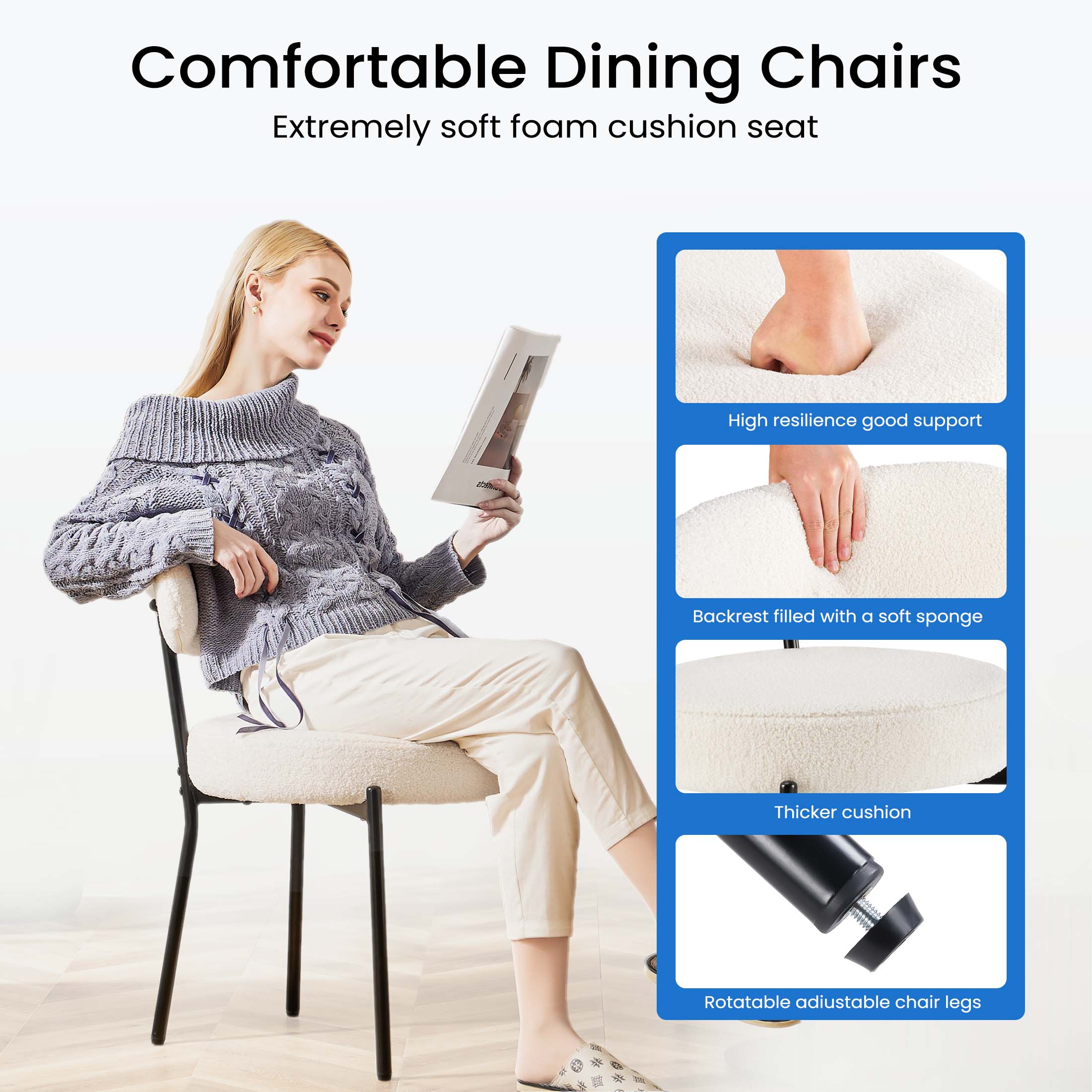 Modern Dining Chair Set of 4 with Soft Cushions for Kitchen and Dining Room