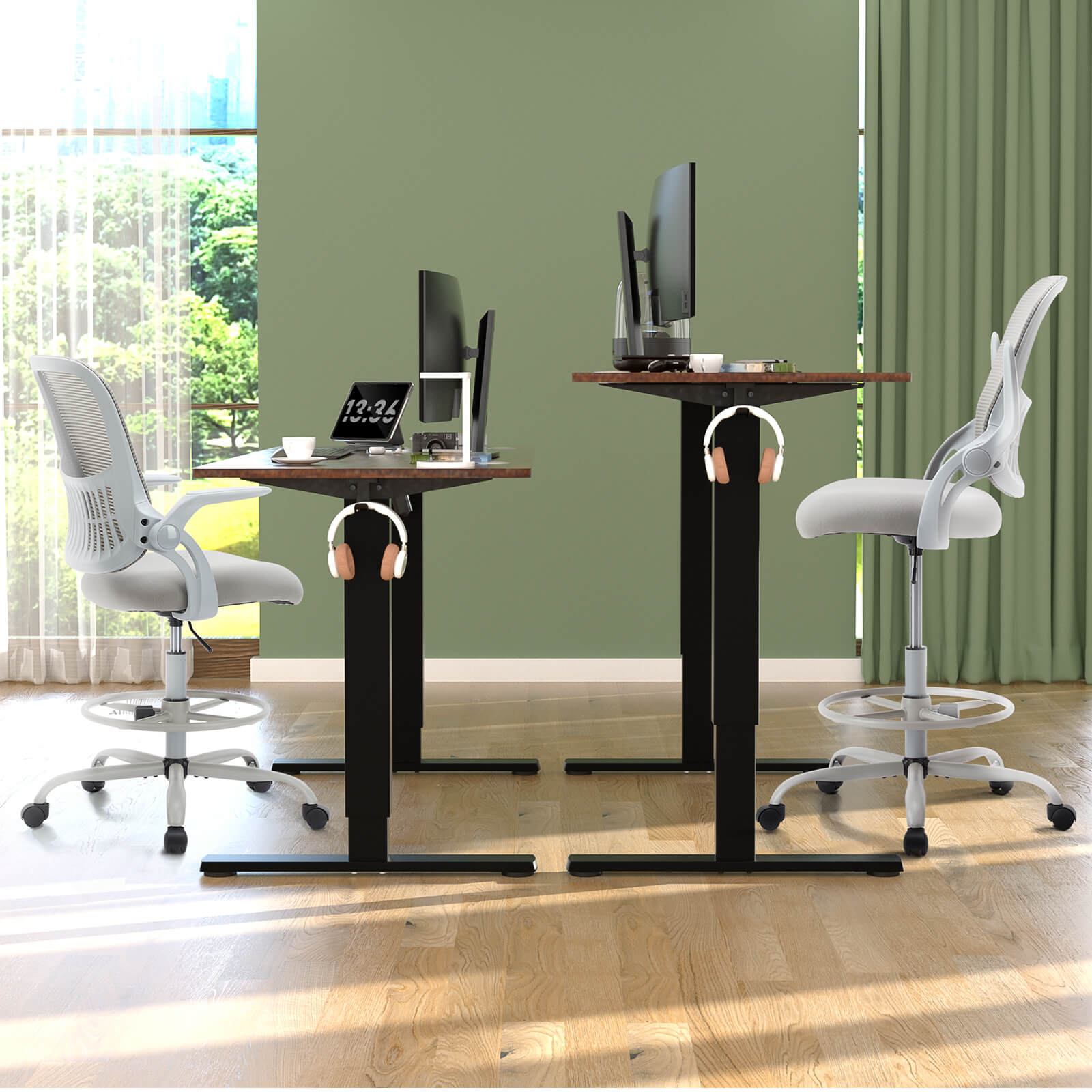 Comfortable Ergonomic Office Chair with Flip-Up Armrests and Adjustable Lumbar Support