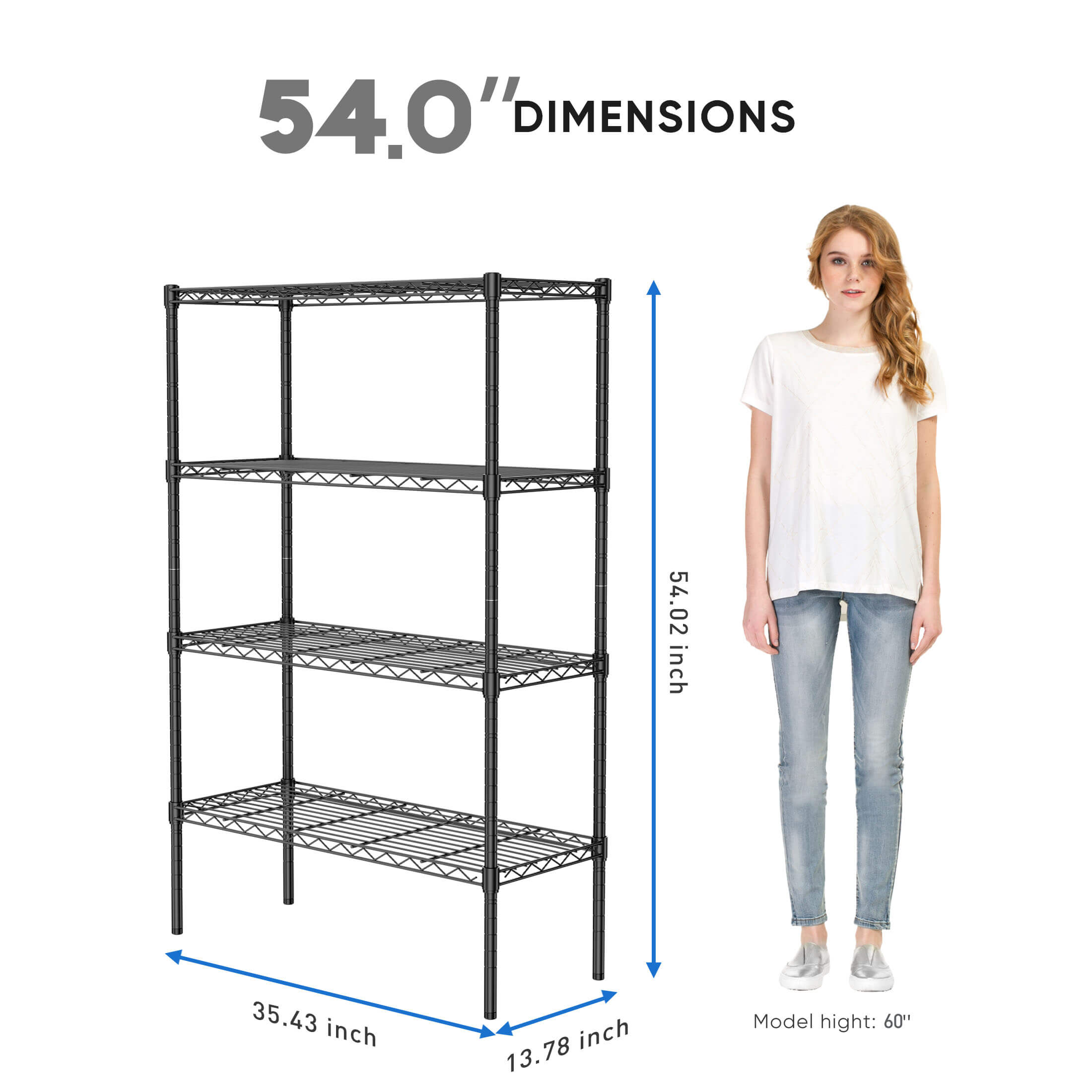 Durable Metal Heavy Duty 4-Tier Adjustable Storage Shelf for Kitchen Pantry Garage
