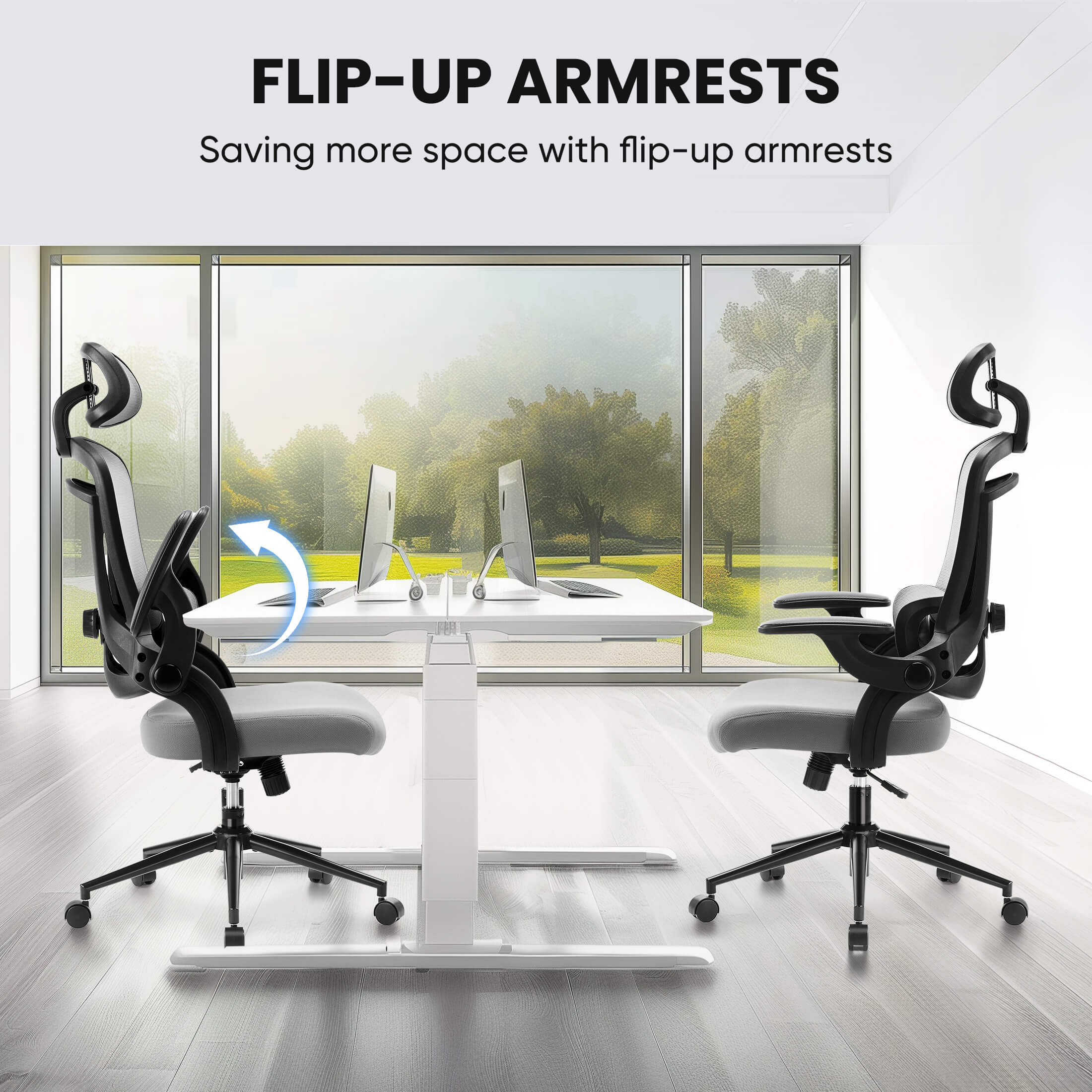 Ergonomic Office Chair with Adjustable Lumbar Support, Flip-Up Armrests, Breathable Mesh