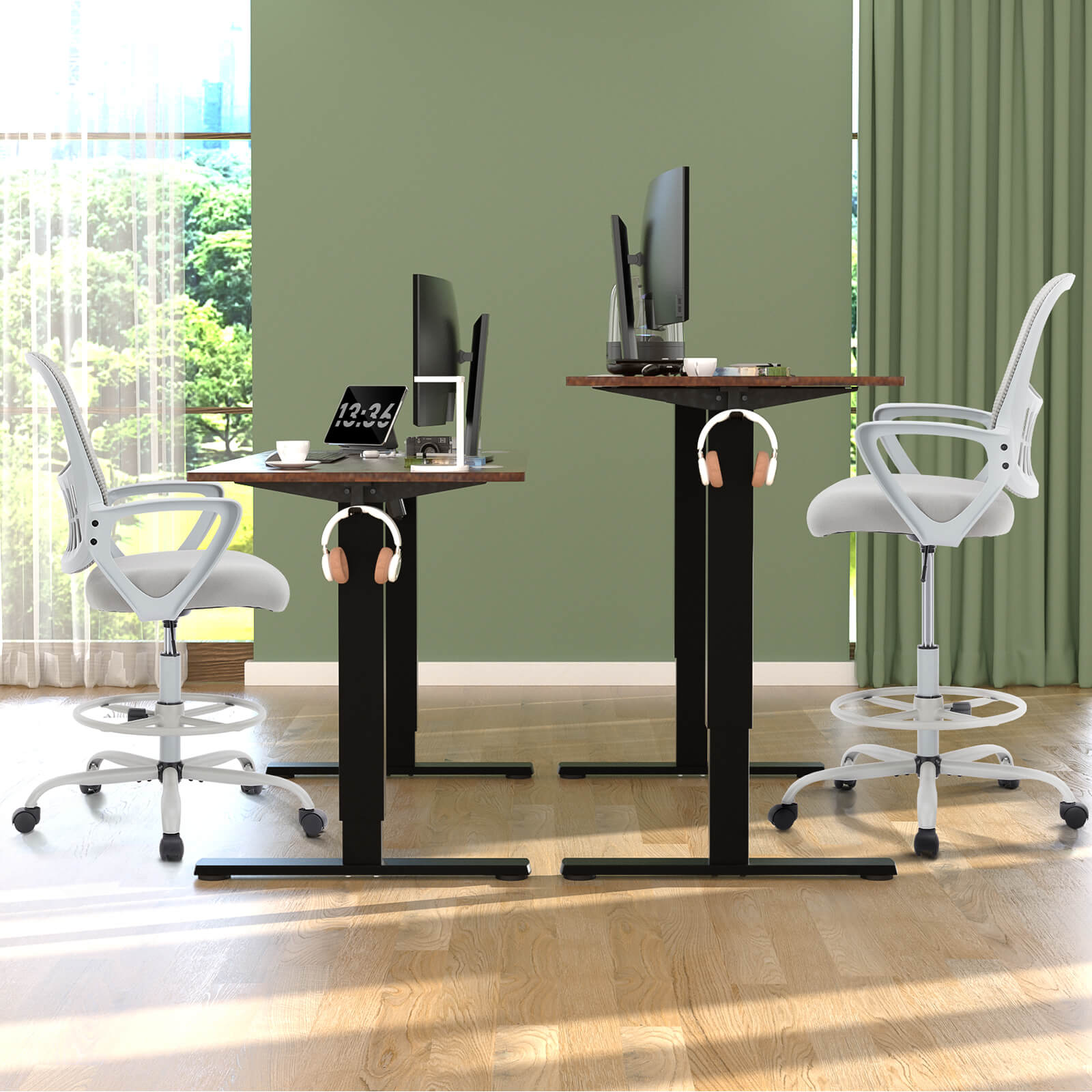 Ergonomic Tall Drafting Office Chair with Adjustable Footrest and Lumbar Support