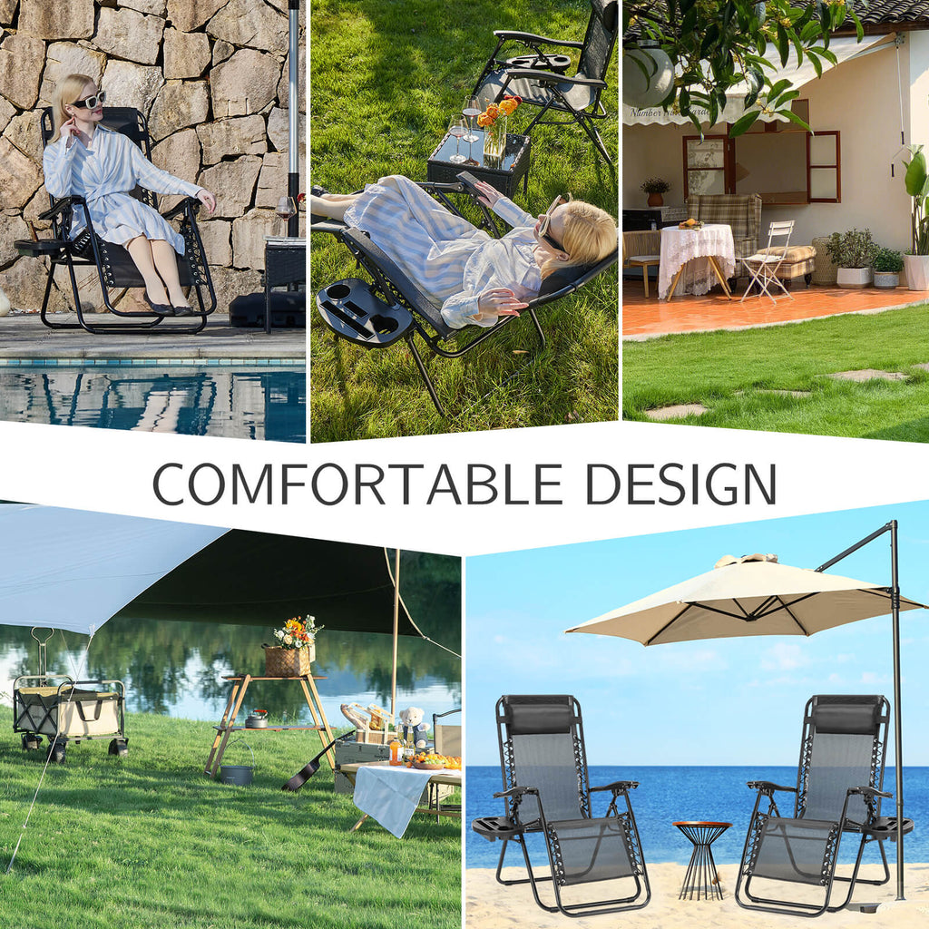Ergonomic Portable Camping Lounge Chair Set of 2 with Detachable Tray