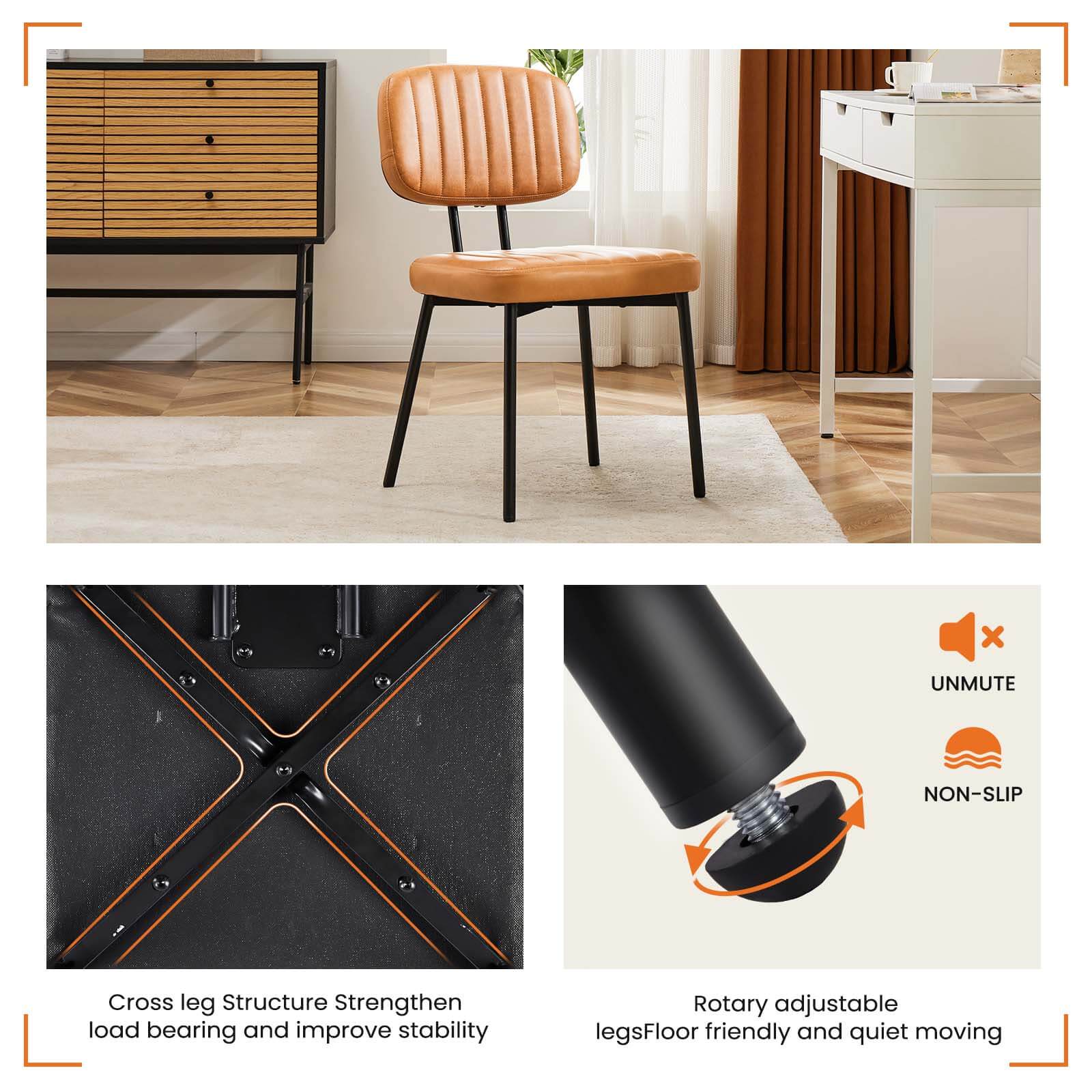 Modern Faux Leather Dining Room Chairs Set, Ergonomic Mid-Century Kitchen Accent Seating