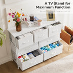 Versatile Wooden Top Dresser with 7 Fabric Drawers for Bedroom and Living Room Storage