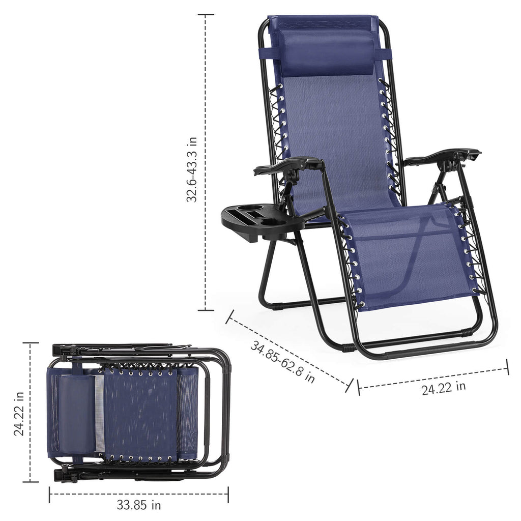 Ergonomic Portable Camping Lounge Chair Set of 2 with Detachable Tray