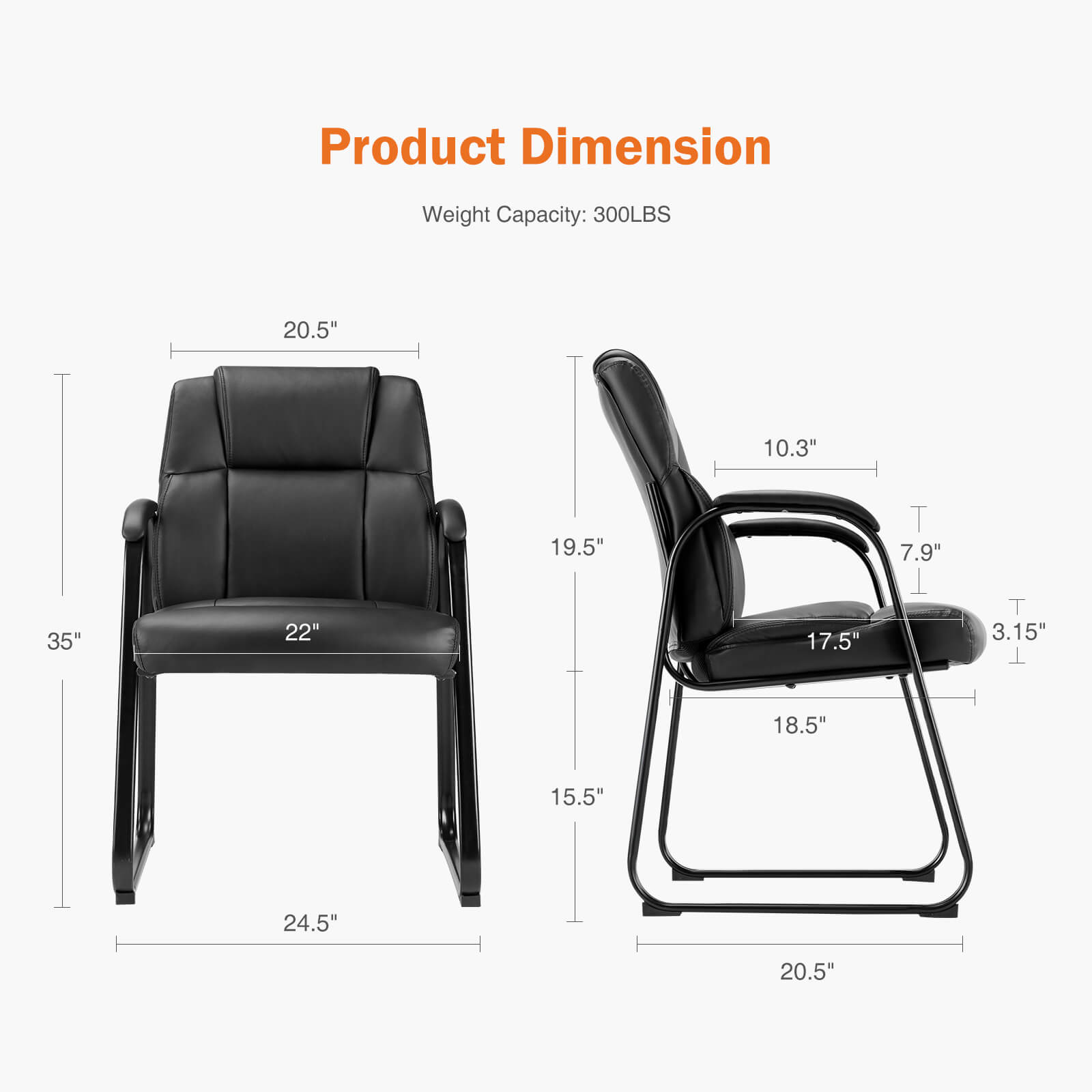 Comfortable Black PU Leather Reception Guest Chair with Padded Armrests