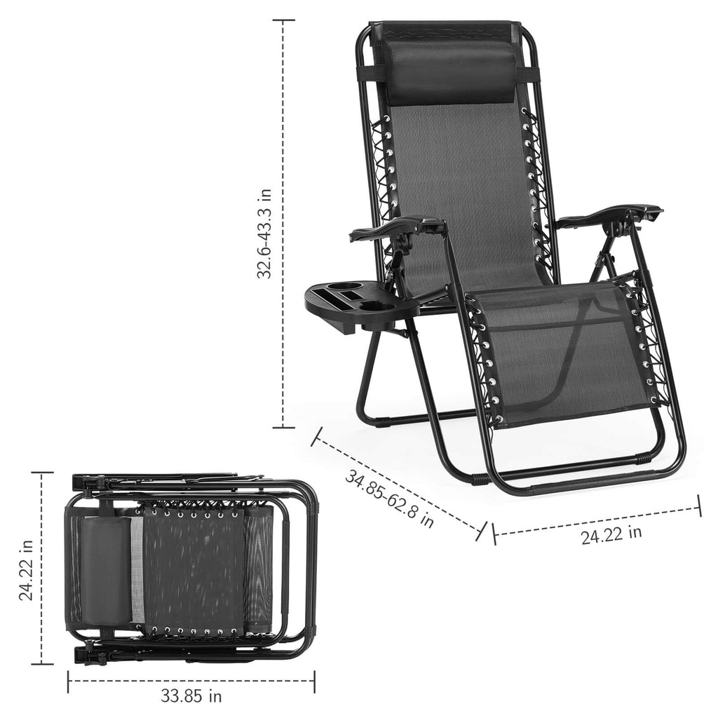 Ergonomic Portable Camping Lounge Chair Set of 2 with Detachable Tray