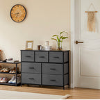 Versatile Wooden Top Dresser with 7 Fabric Drawers for Bedroom and Living Room Storage