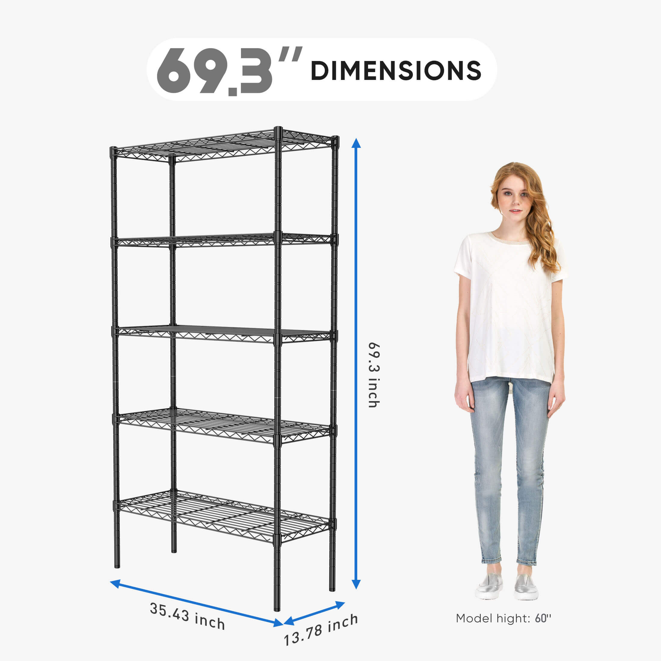 Durable Metal Heavy Duty 4-Tier Adjustable Storage Shelf for Kitchen Pantry Garage