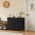 Versatile Wooden Top Dresser with 7 Fabric Drawers for Bedroom and Living Room Storage