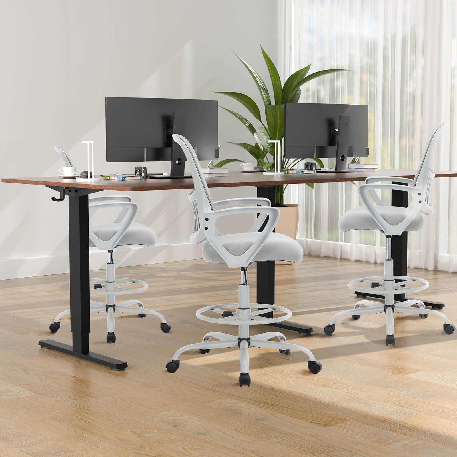 Ergonomic Tall Drafting Office Chair with Adjustable Footrest and Lumbar Support