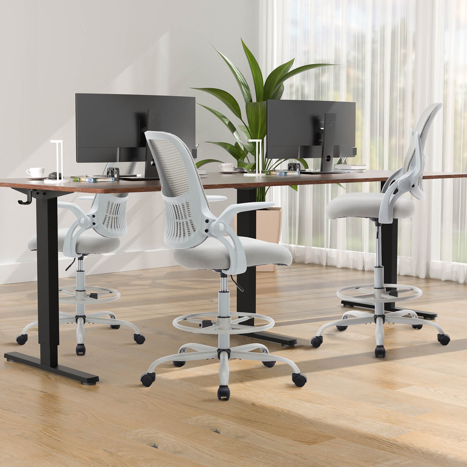 Comfortable Ergonomic Office Chair with Flip-Up Armrests and Adjustable Lumbar Support