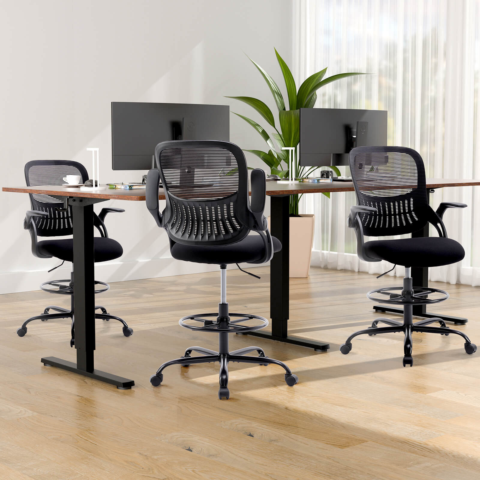 Comfortable Ergonomic Office Chair with Flip-Up Armrests and Adjustable Lumbar Support
