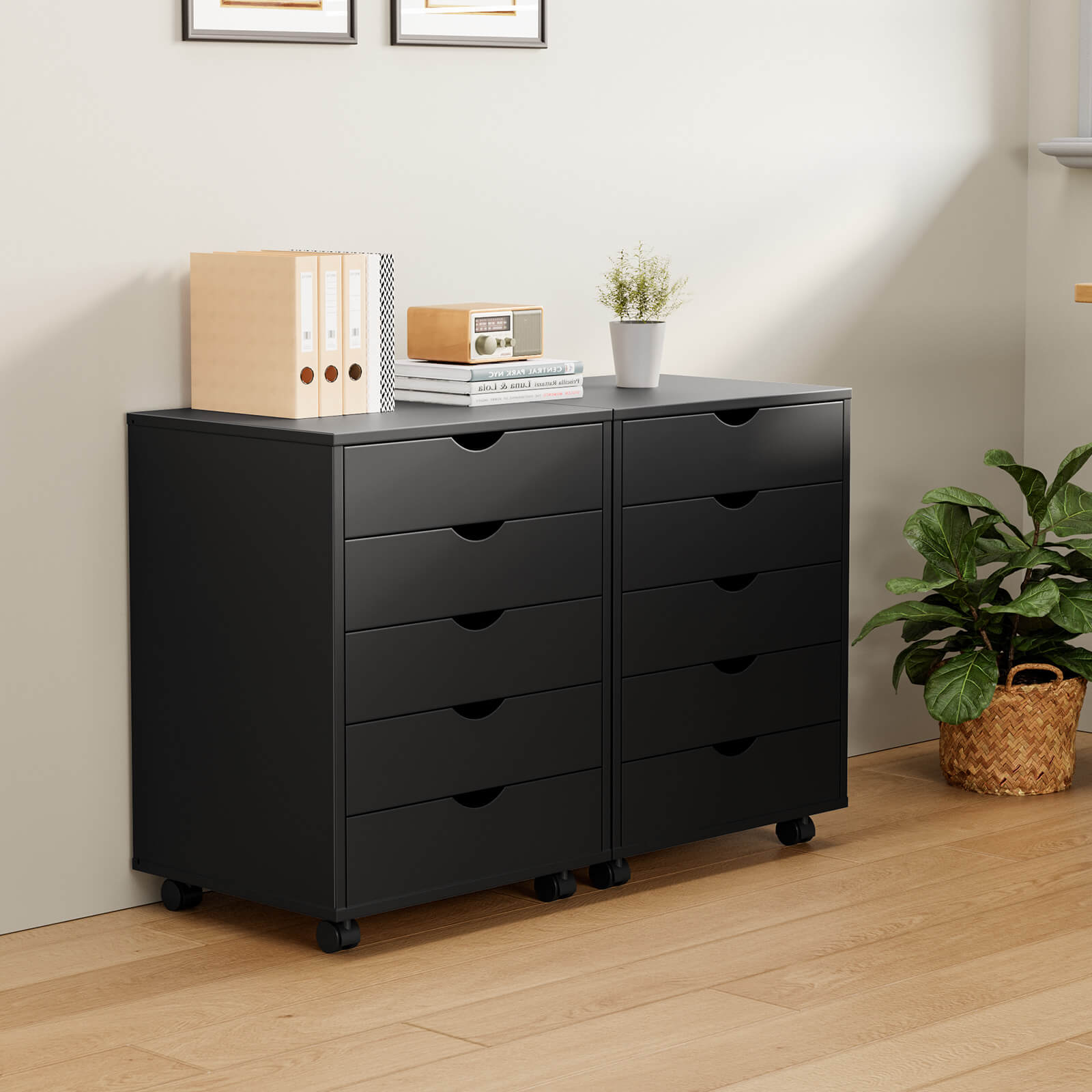 Versatile 5-Drawer Chest with Wheels for Office and Living Room