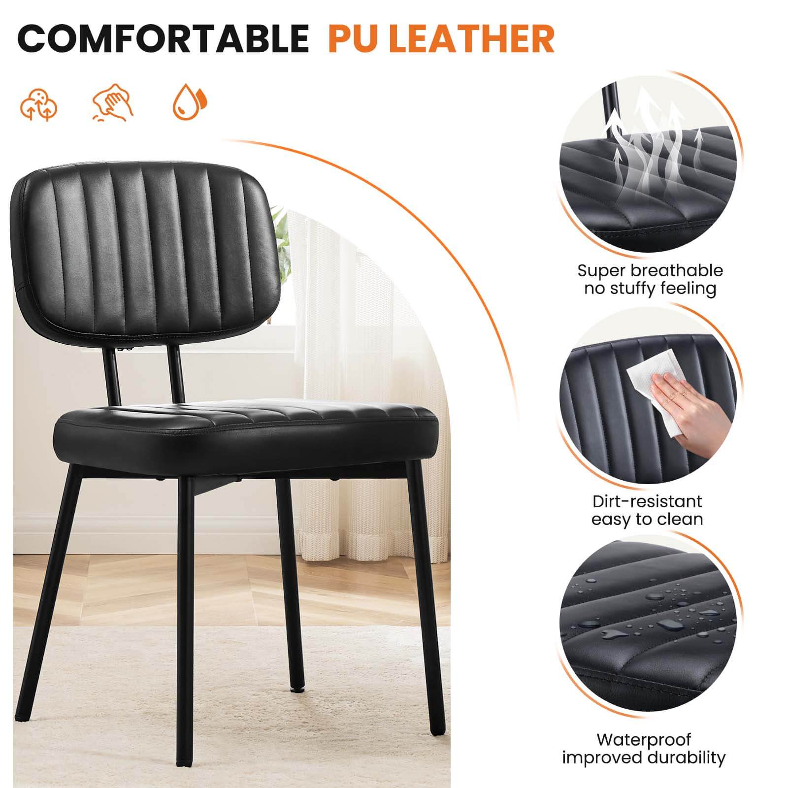 Modern Faux Leather Dining Room Chairs Set, Ergonomic Mid-Century Kitchen Accent Seating