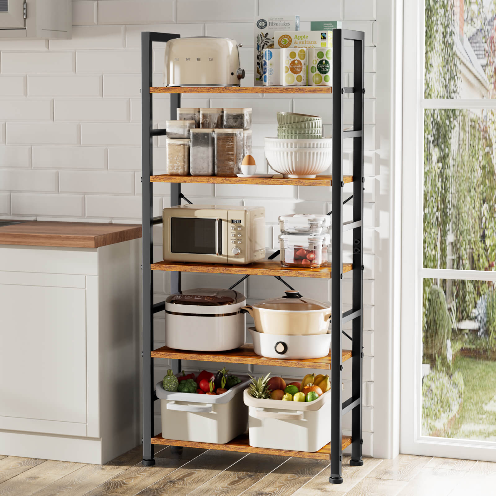 Versatile 5-Tier Bookshelf, Durable Metal Frame, Open Shelves, Modern Minimalist Design